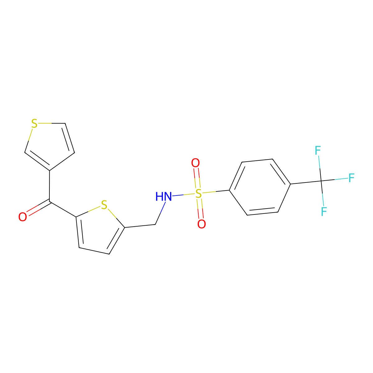N-((5-(thiophene-3-carbonyl)thiophen-2-yl)methyl)-4-(trifluoromethyl)benzenesulfonamide molecular structure, CAS 1797062-88-4