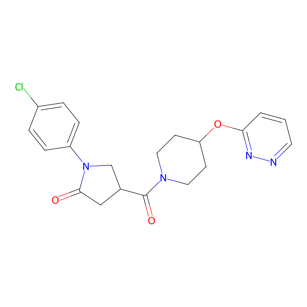 1-(4-Chlorophenyl)-4-(4-(pyridazin-3-yloxy)piperidine-1-carbonyl)pyrrolidin-2-one molecular structure, CAS 1797062-91-9