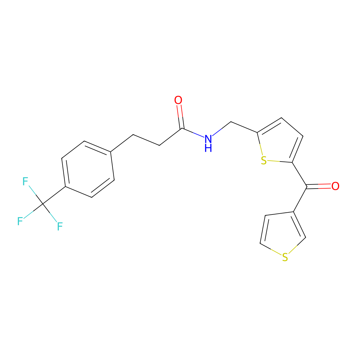 N-((5-(thiophene-3-carbonyl)thiophen-2-yl)methyl)-3-(4-(trifluoromethyl)phenyl)propanamide molecular structure, CAS 1797063-18-3