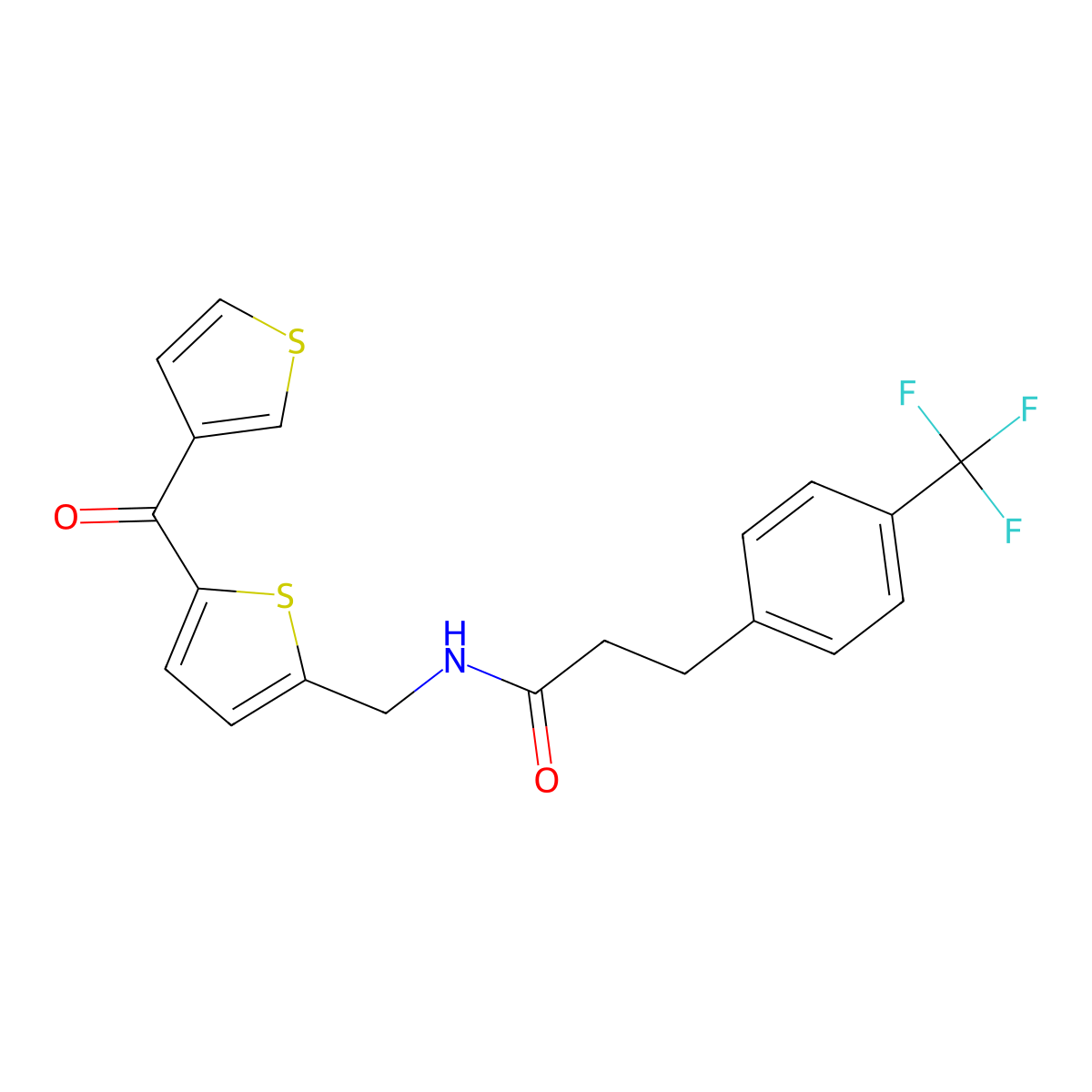 N-((5-(thiophene-3-carbonyl)thiophen-2-yl)methyl)-3-(4-(trifluoromethyl)phenyl)propanamide molecular structure, CAS 1797063-18-3