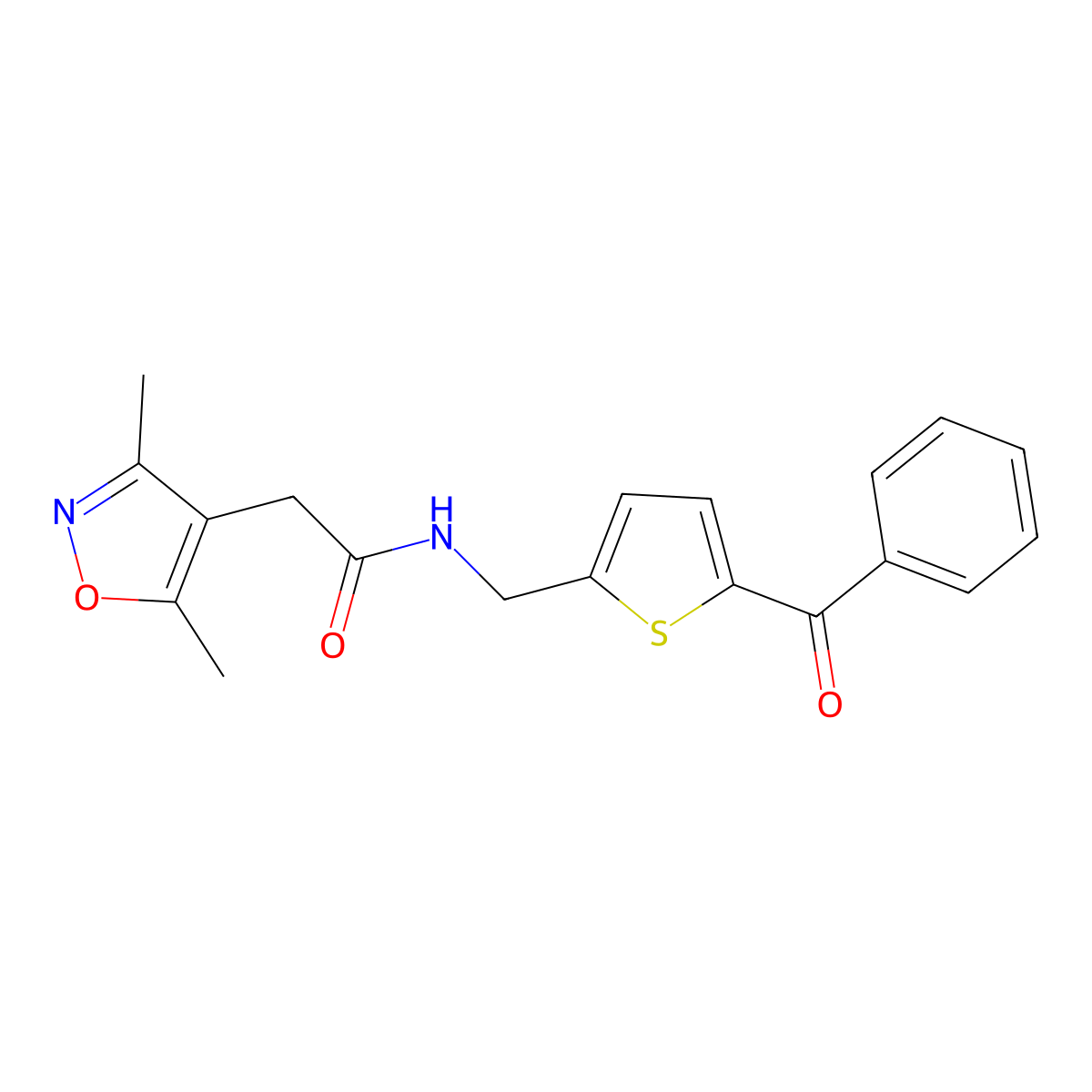 N-((5-benzoylthiophen-2-yl)methyl)-2-(3,5-dimethylisoxazol-4-yl)acetamide molecular structure, CAS 1797063-28-5