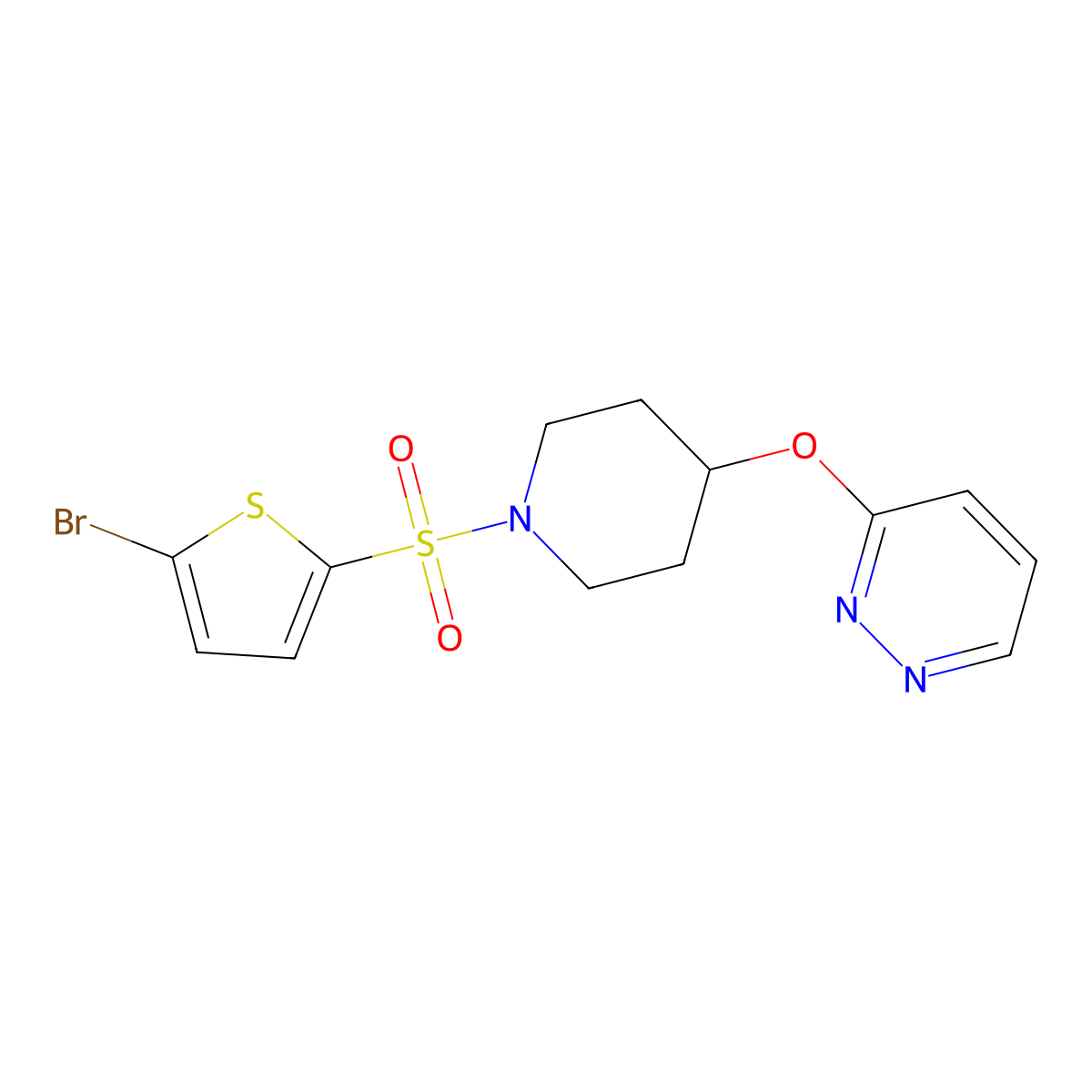 3-({1-[(5-Bromothiophen-2-yl)sulfonyl]piperidin-4-yl}oxy)pyridazine molecular structure, CAS 1797063-32-1