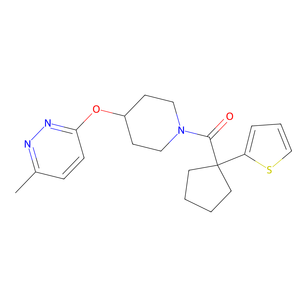 (4-((6-Methylpyridazin-3-yl)oxy)piperidin-1-yl)(1-(thiophen-2-yl)cyclopentyl)methanone molecular structure, CAS 1797063-63-8