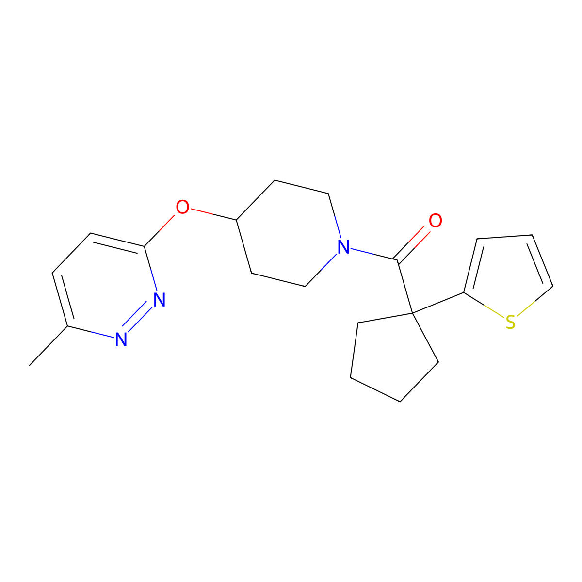(4-((6-Methylpyridazin-3-yl)oxy)piperidin-1-yl)(1-(thiophen-2-yl)cyclopentyl)methanone molecular structure, CAS 1797063-63-8