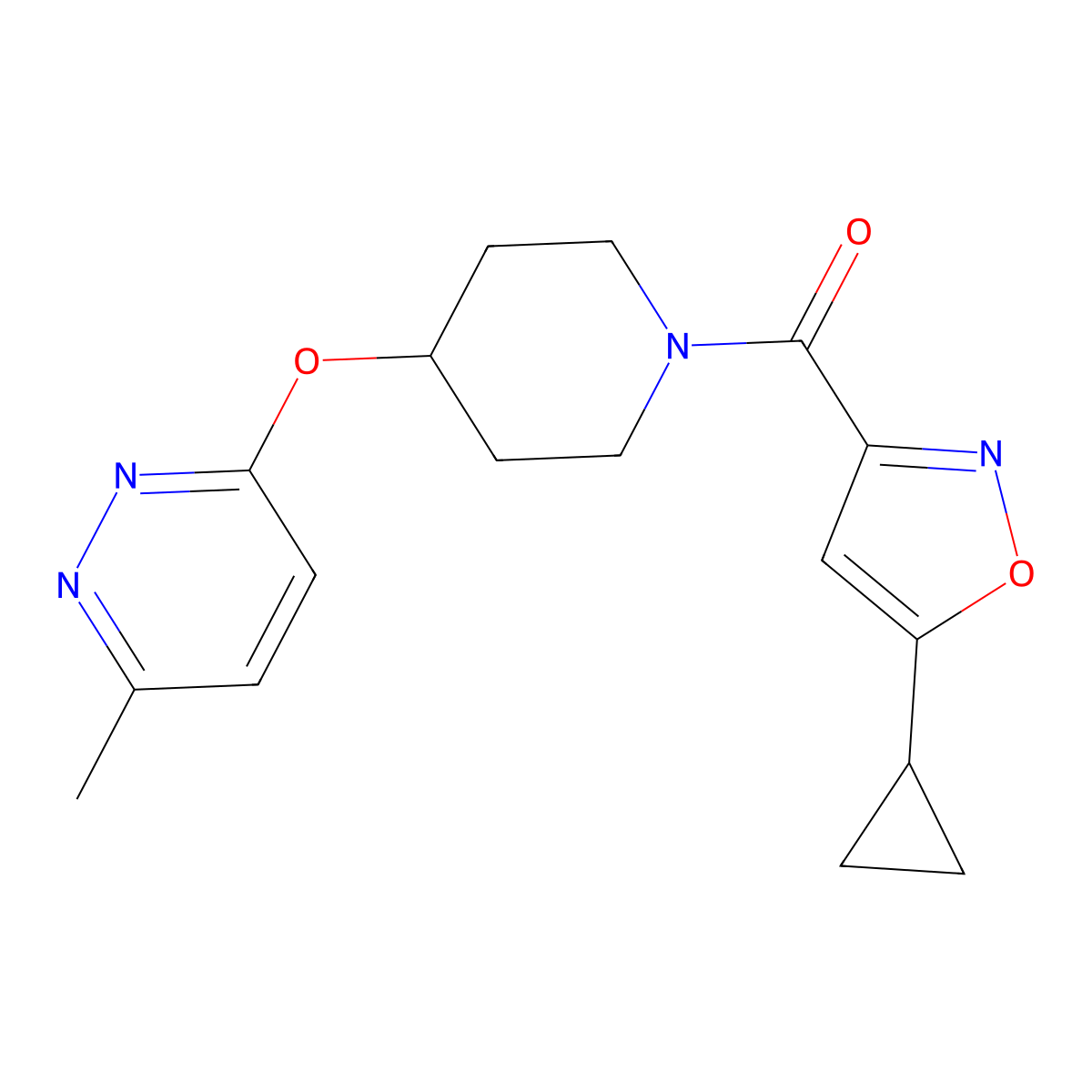 (5-Cyclopropylisoxazol-3-yl)(4-((6-methylpyridazin-3-yl)oxy)piperidin-1-yl)methanone molecular structure, CAS 1797063-72-9