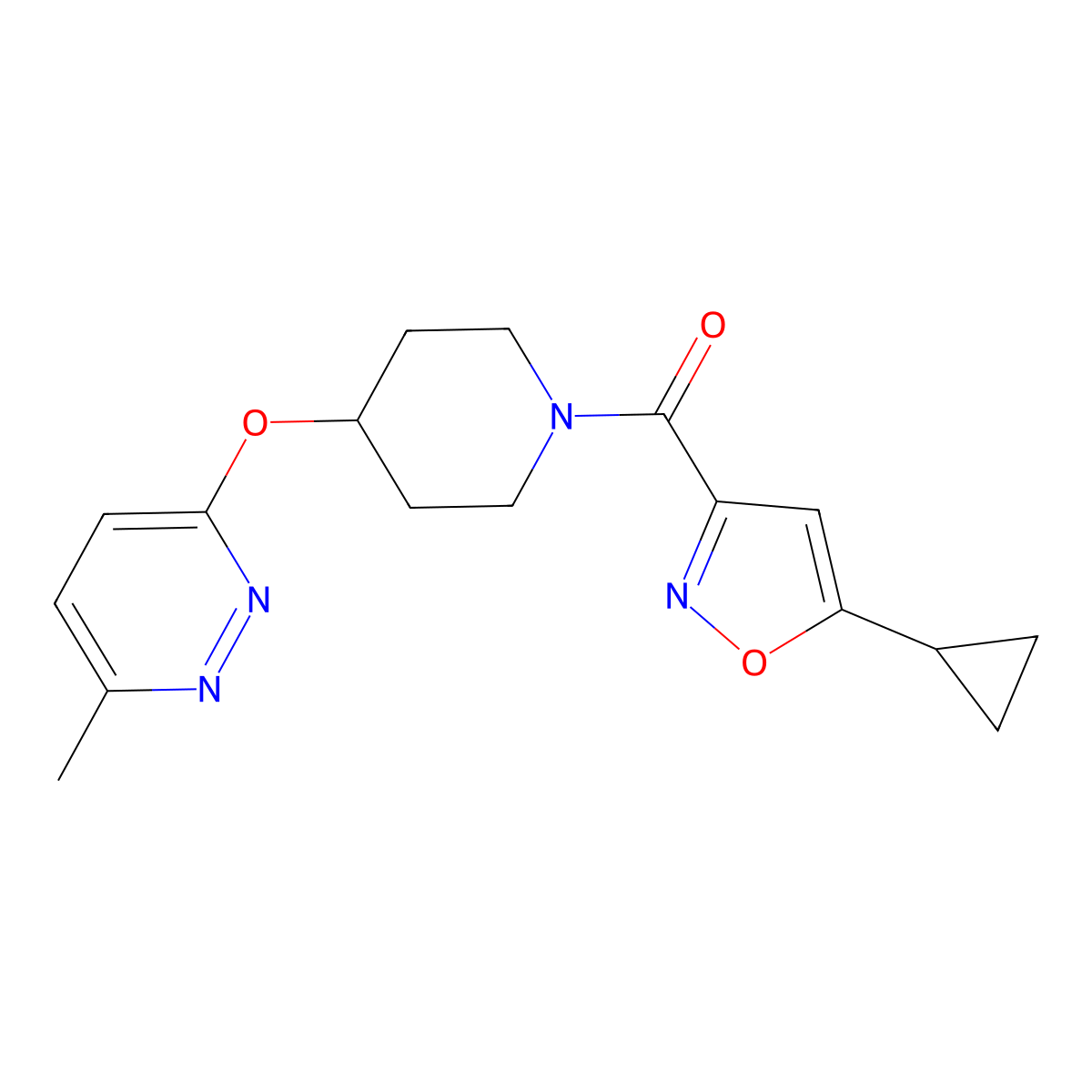 (5-Cyclopropylisoxazol-3-yl)(4-((6-methylpyridazin-3-yl)oxy)piperidin-1-yl)methanone molecular structure, CAS 1797063-72-9