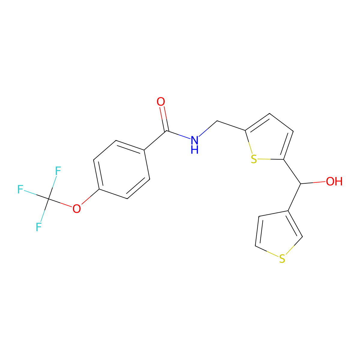 N-((5-(hydroxy(thiophen-3-yl)methyl)thiophen-2-yl)methyl)-4-(trifluoromethoxy)benzamide molecular structure, CAS 1797063-85-4