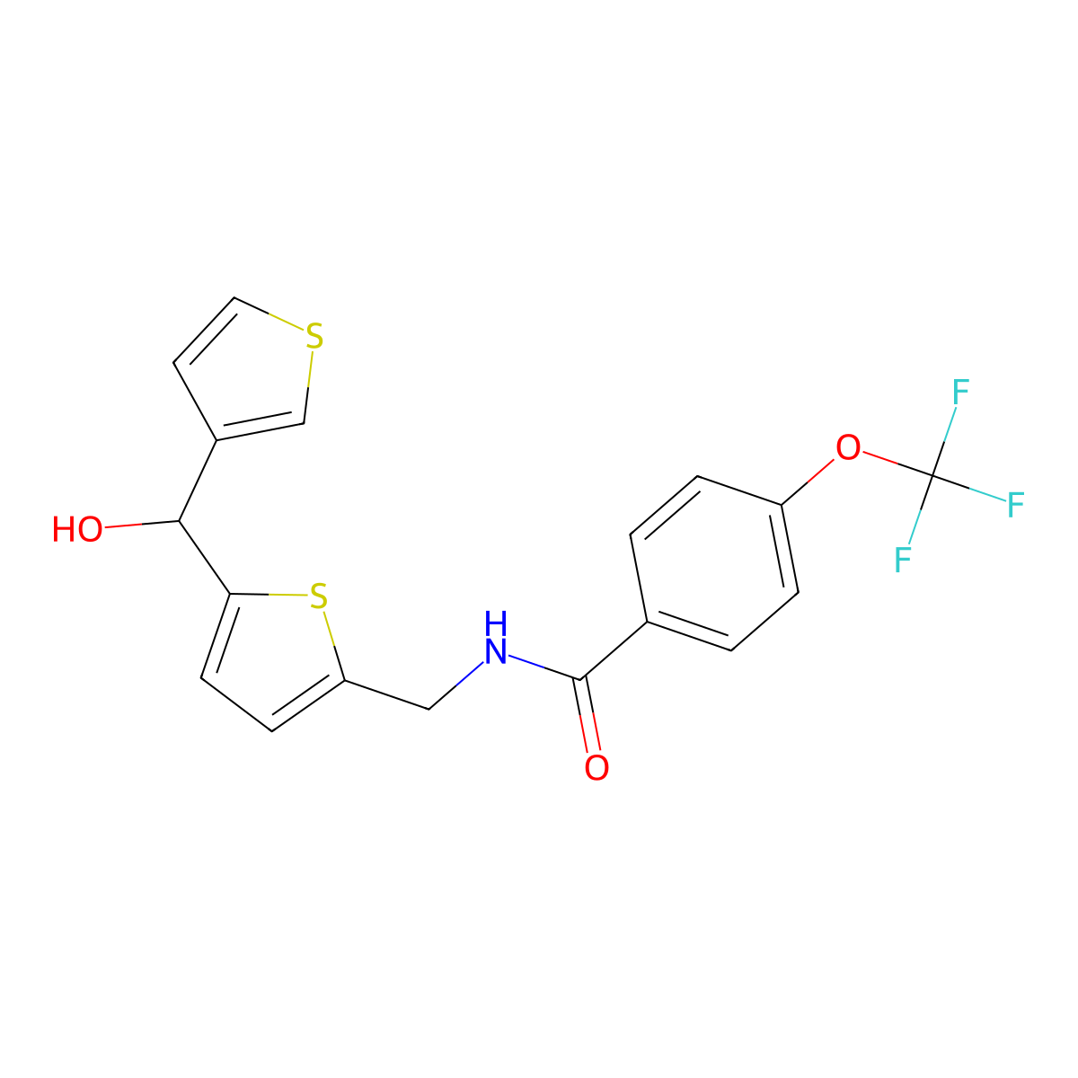 N-((5-(hydroxy(thiophen-3-yl)methyl)thiophen-2-yl)methyl)-4-(trifluoromethoxy)benzamide molecular structure, CAS 1797063-85-4