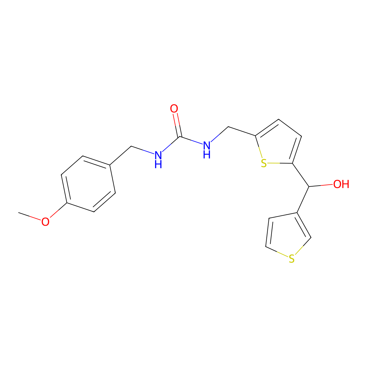 1-((5-(Hydroxy(thiophen-3-yl)methyl)thiophen-2-yl)methyl)-3-(4-methoxybenzyl)urea molecular structure, CAS 1797063-92-3