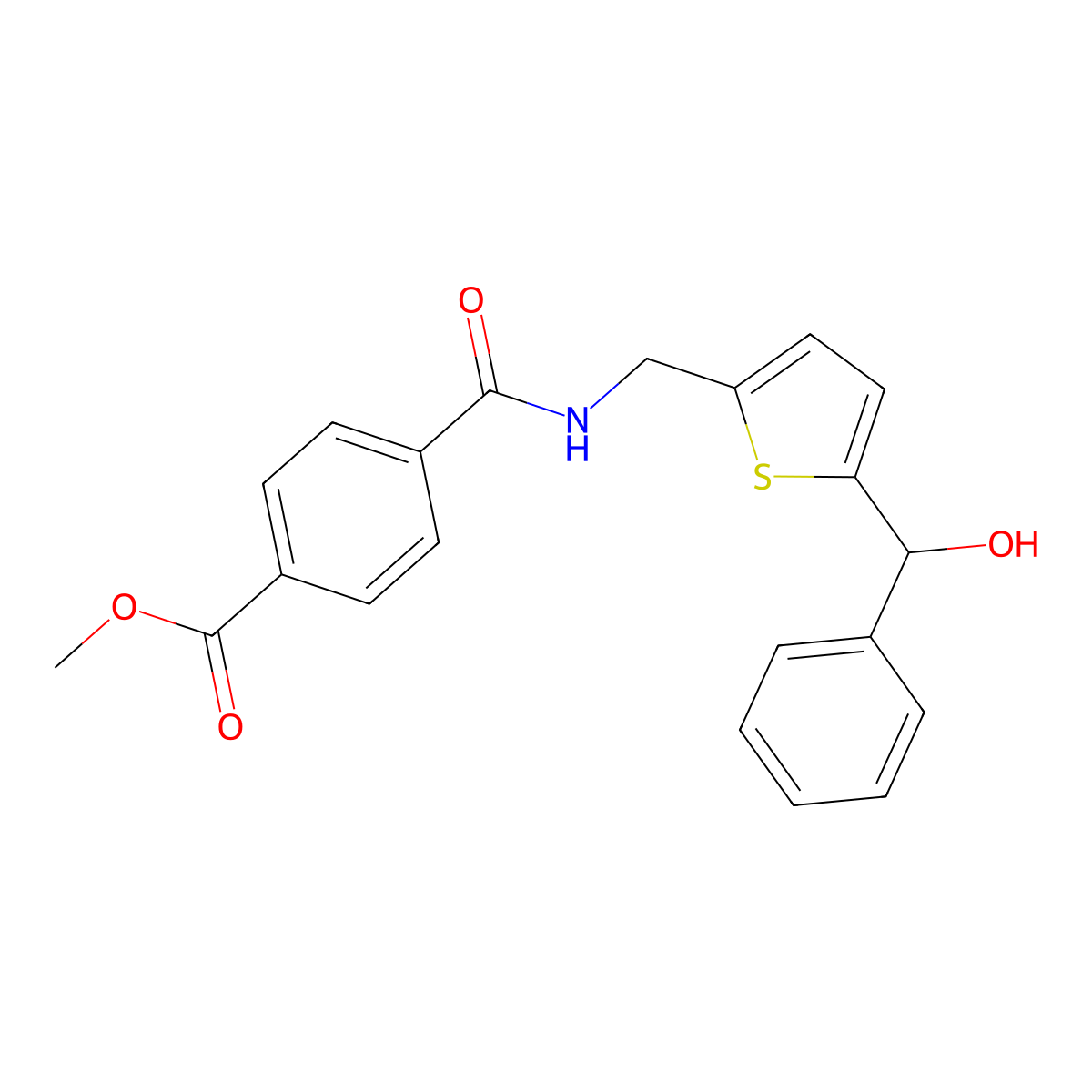 Methyl 4-[({5-[hydroxy(phenyl)methyl]thiophen-2-yl}methyl)carbamoyl]benzoate molecular structure, CAS 1797064-01-7