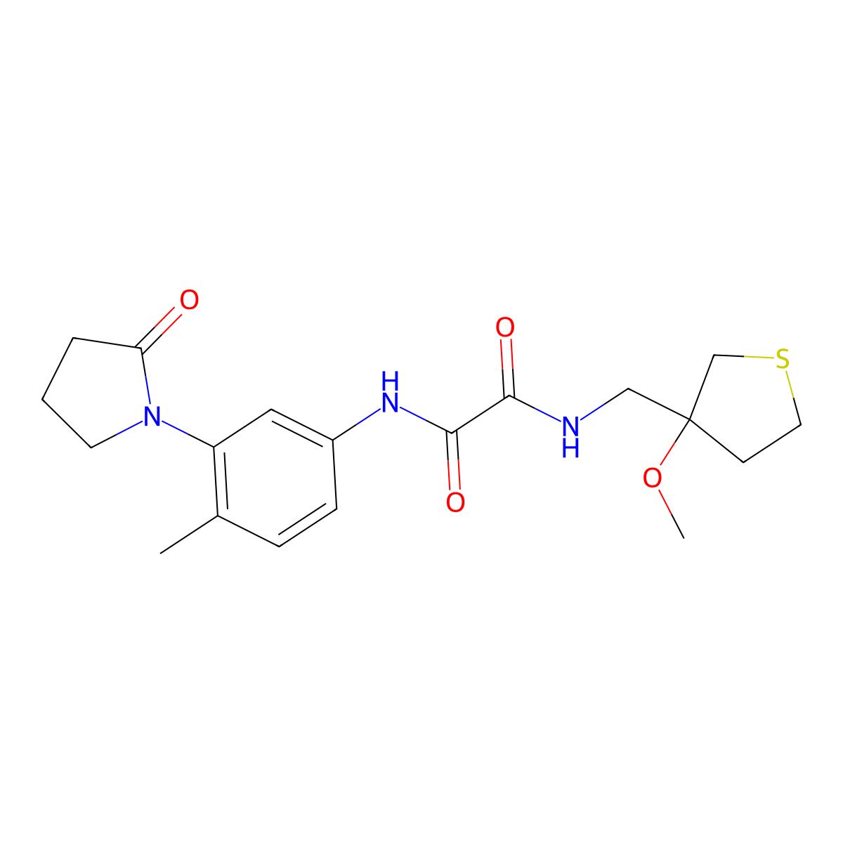 N1-((3-methoxytetrahydrothiophen-3-yl)methyl)-N2-(4-methyl-3-(2-oxopyrrolidin-1-yl)phenyl)oxalamide molecular structure, CAS 1797064-08-4