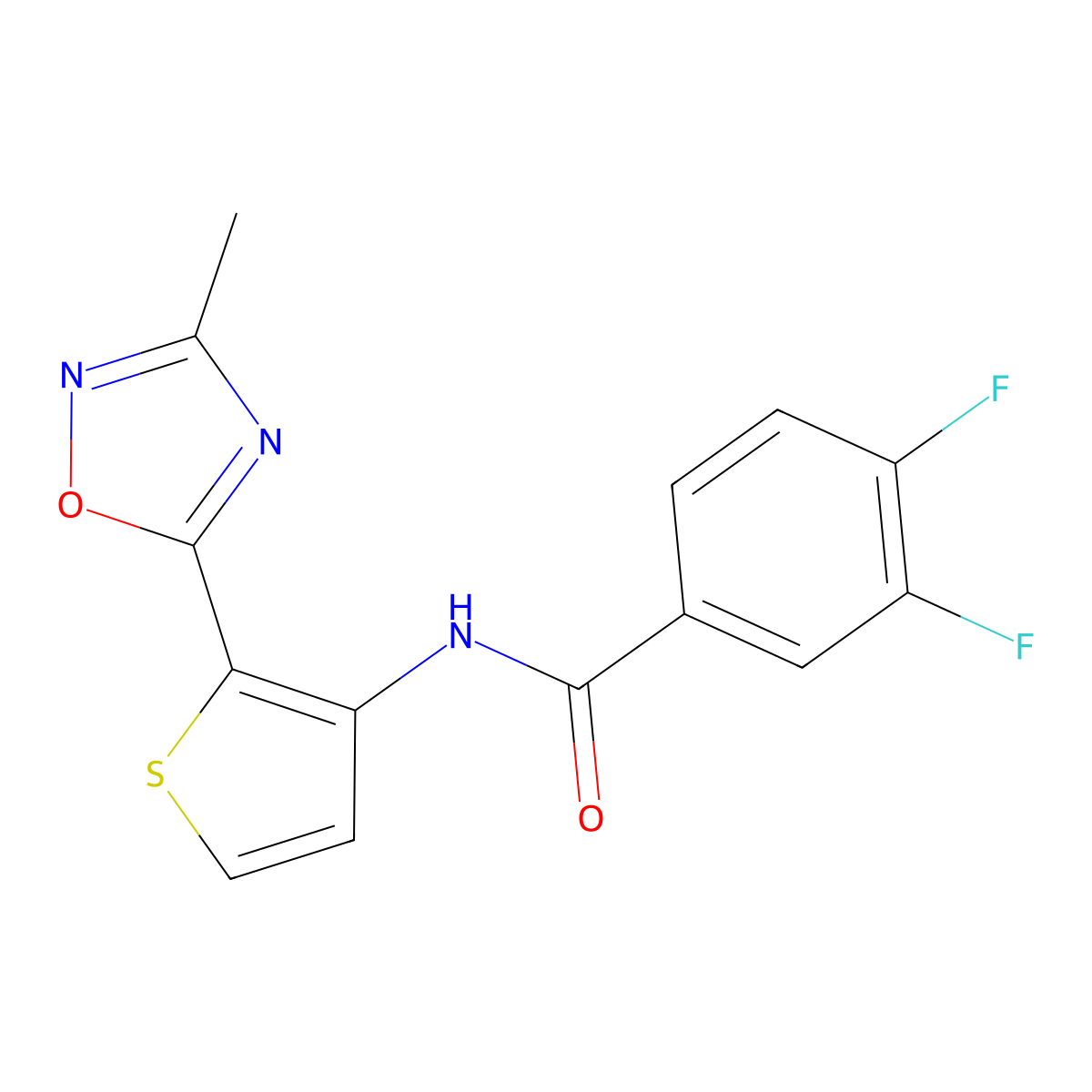 3,4-difluoro-N-[2-(3-methyl-1,2,4-oxadiazol-5-yl)thiophen-3-yl]benzamide molecular structure, CAS 1797067-35-6