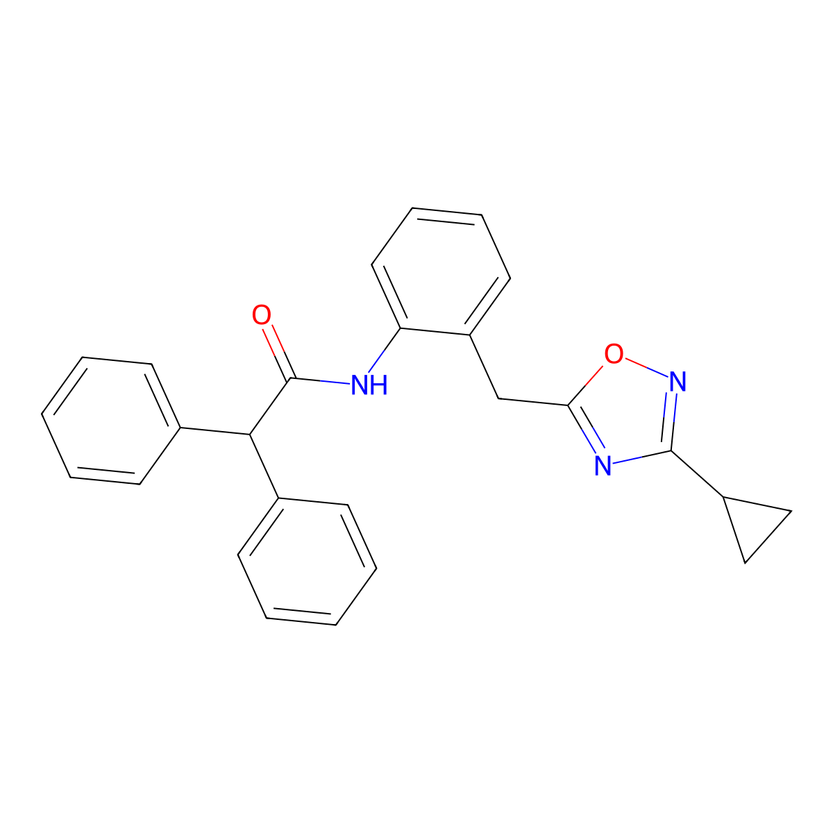 N-{2-[(3-Cyclopropyl-1,2,4-oxadiazol-5-YL)methyl]phenyl}-2,2-diphenylacetamide molecular structure, CAS 1797067-49-2