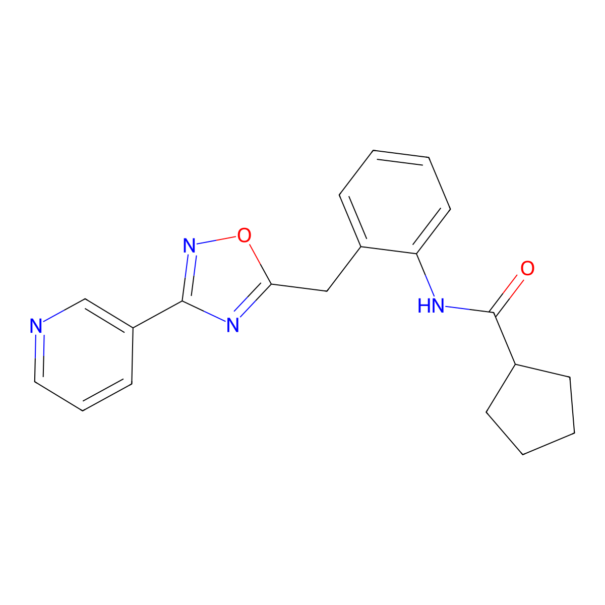 N-(2-{[3-(Pyridin-3-YL)-1,2,4-oxadiazol-5-YL]methyl}phenyl)cyclopentanecarboxamide molecular structure, CAS 1797067-67-4