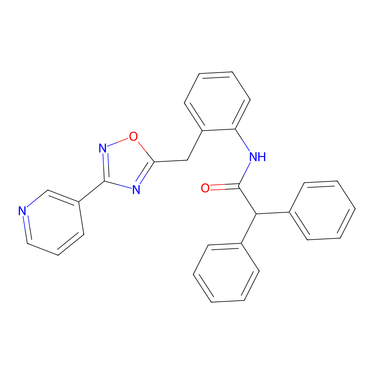 2,2-Diphenyl-N-(2-{[3-(pyridin-3-YL)-1,2,4-oxadiazol-5-YL]methyl}phenyl)acetamide molecular structure, CAS 1797067-73-2