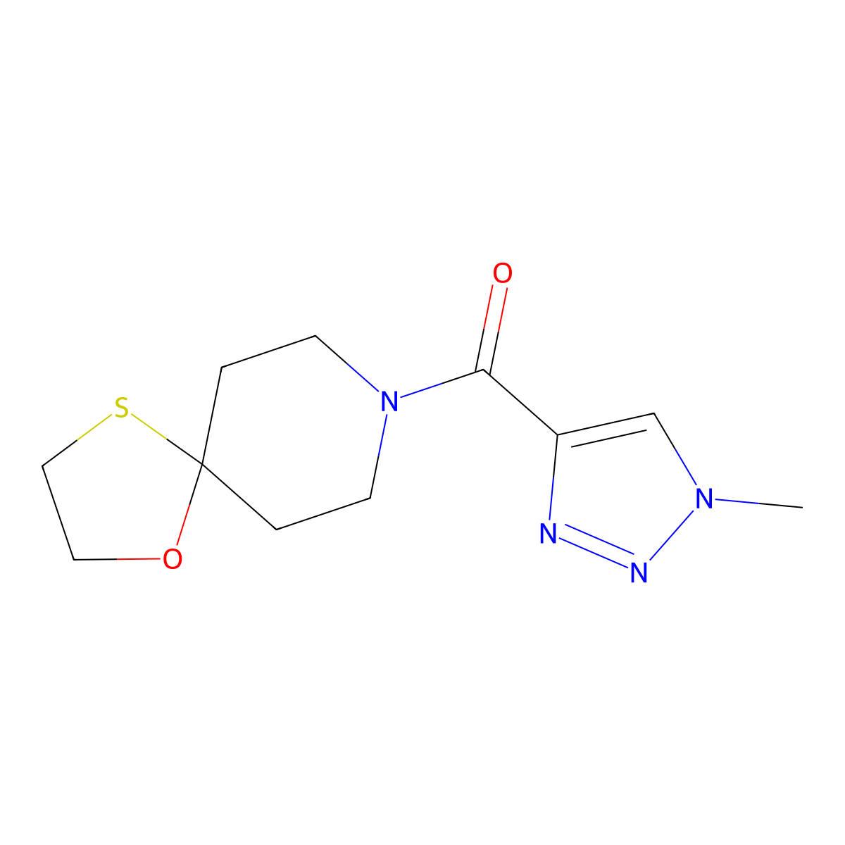 (1-methyl-1H-1,2,3-triazol-4-yl)(1-oxa-4-thia-8-azaspiro[4.5]decan-8-yl)methanone molecular structure, CAS 1797067-80-1