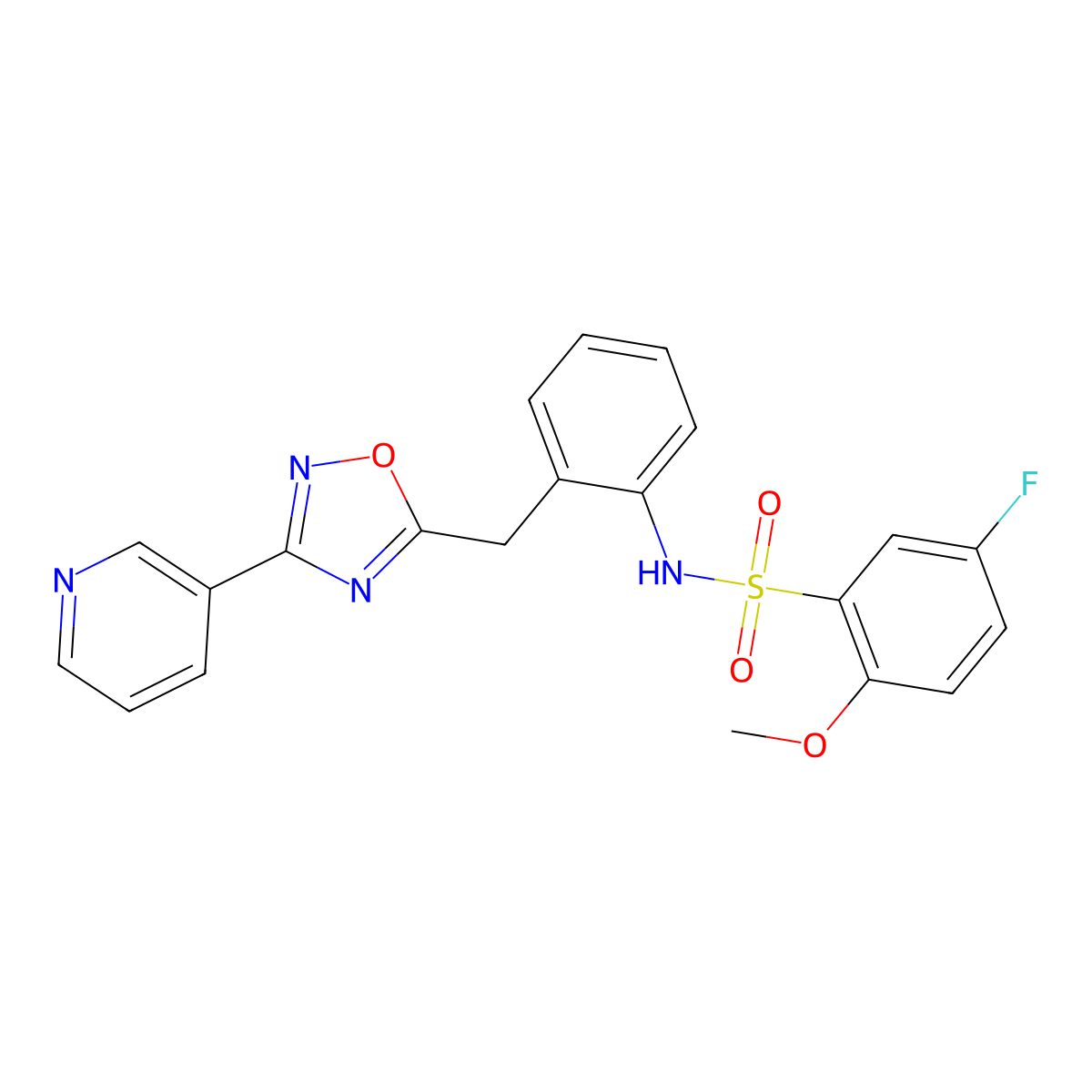5-fluoro-2-methoxy-N-(2-((3-(pyridin-3-yl)-1,2,4-oxadiazol-5-yl)methyl)phenyl)benzenesulfonamide molecular structure, CAS 1797067-83-4