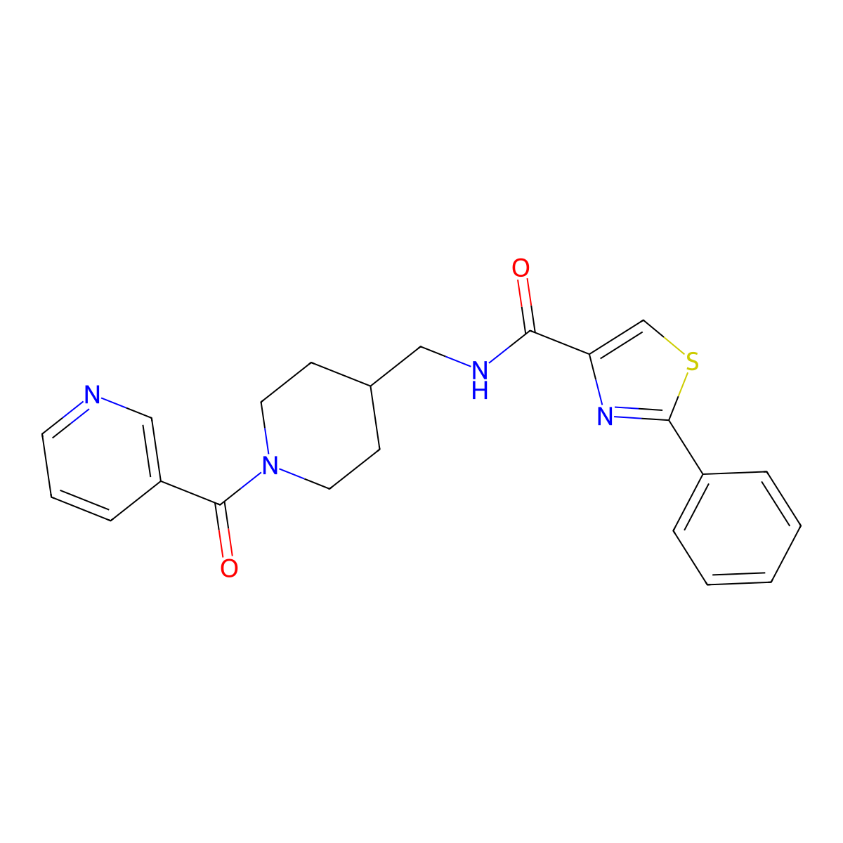 N-((1-nicotinoylpiperidin-4-yl)methyl)-2-phenylthiazole-4-carboxamide molecular structure, CAS 1797068-18-8