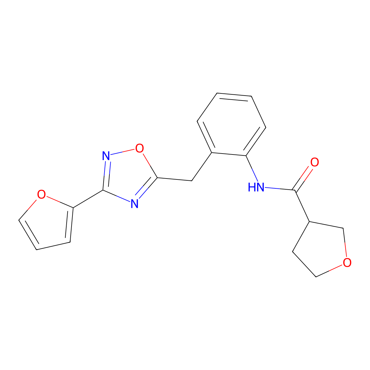 N-(2-((3-(furan-2-yl)-1,2,4-oxadiazol-5-yl)methyl)phenyl)tetrahydrofuran-3-carboxamide molecular structure, CAS 1797068-47-3