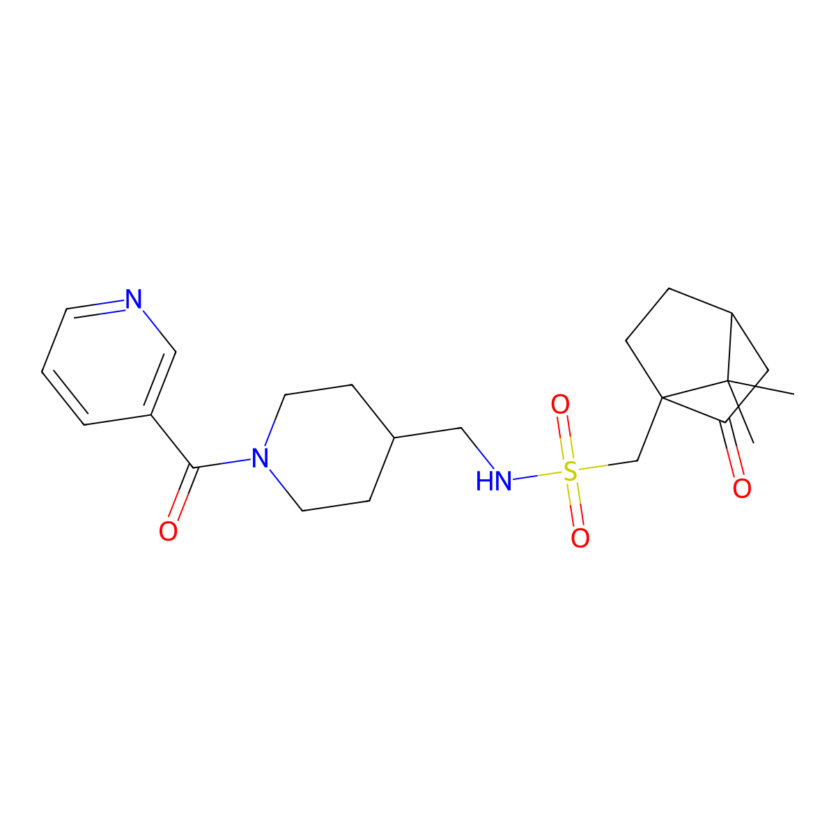 1-(7,7-dimethyl-2-oxobicyclo[2.2.1]heptan-1-yl)-N-((1-nicotinoylpiperidin-4-yl)methyl)methanesulfonamide molecular structure, CAS 1797068-73-5