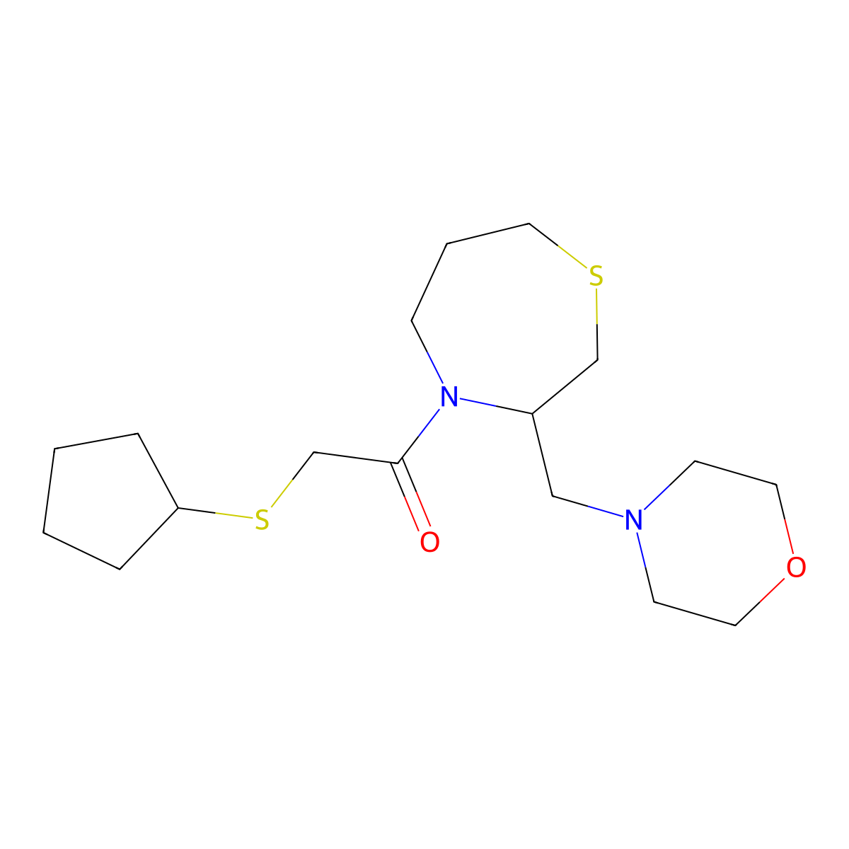 2-(Cyclopentylthio)-1-(3-(morpholinomethyl)-1,4-thiazepan-4-yl)ethanone molecular structure, CAS 1797069-35-2