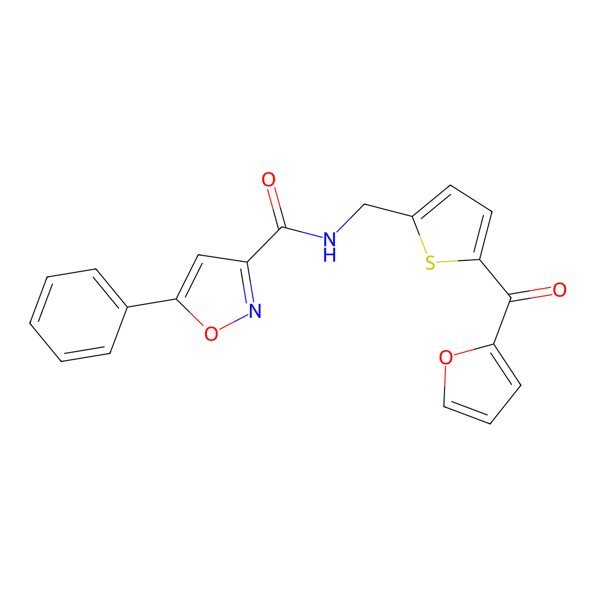 N-((5-(furan-2-carbonyl)thiophen-2-yl)methyl)-5-phenylisoxazole-3-carboxamide molecular structure, CAS 1797069-44-3