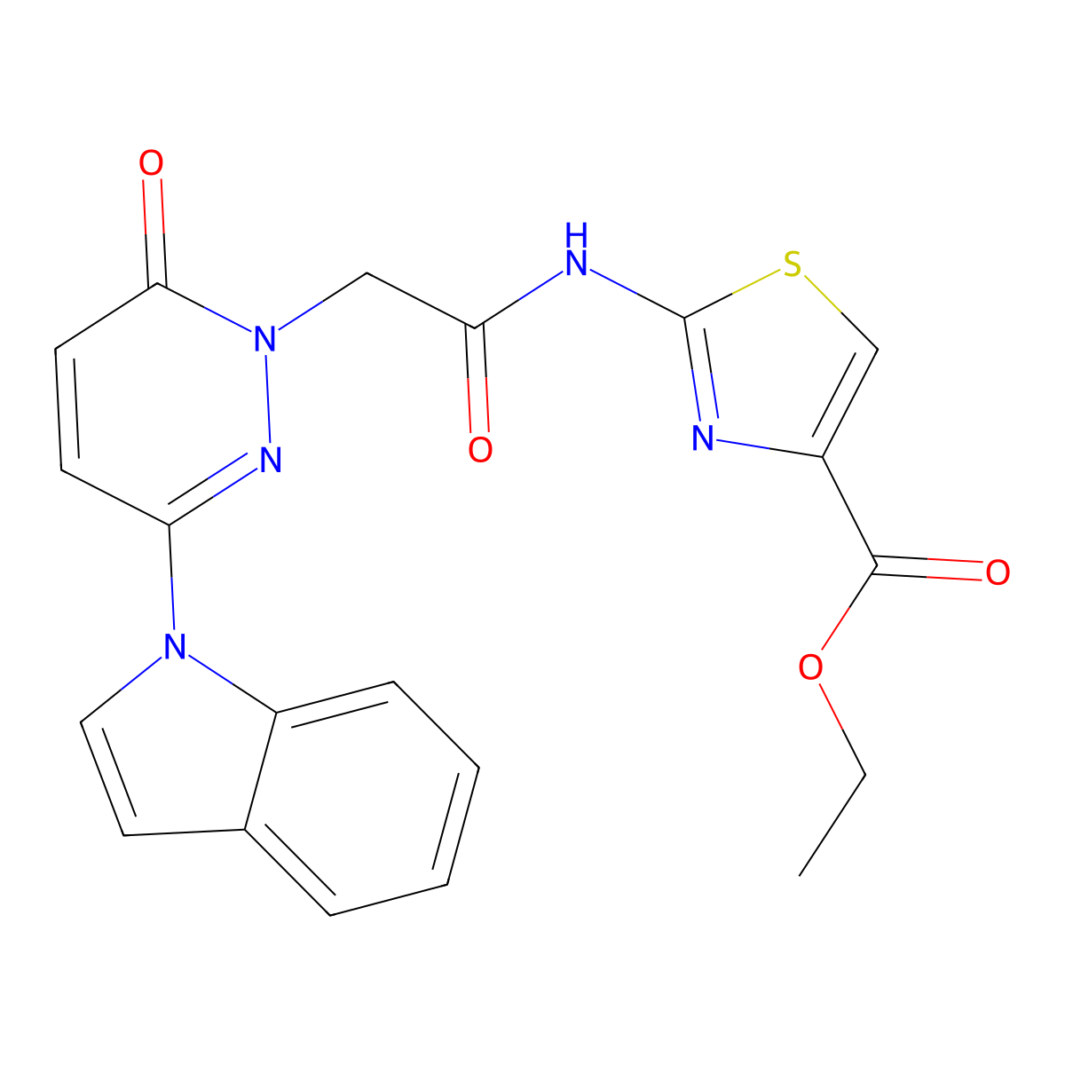 ethyl 2-(2-(3-(1H-indol-1-yl)-6-oxopyridazin-1(6H)-yl)acetamido)thiazole-4-carboxylate molecular structure, CAS 1797072-47-9