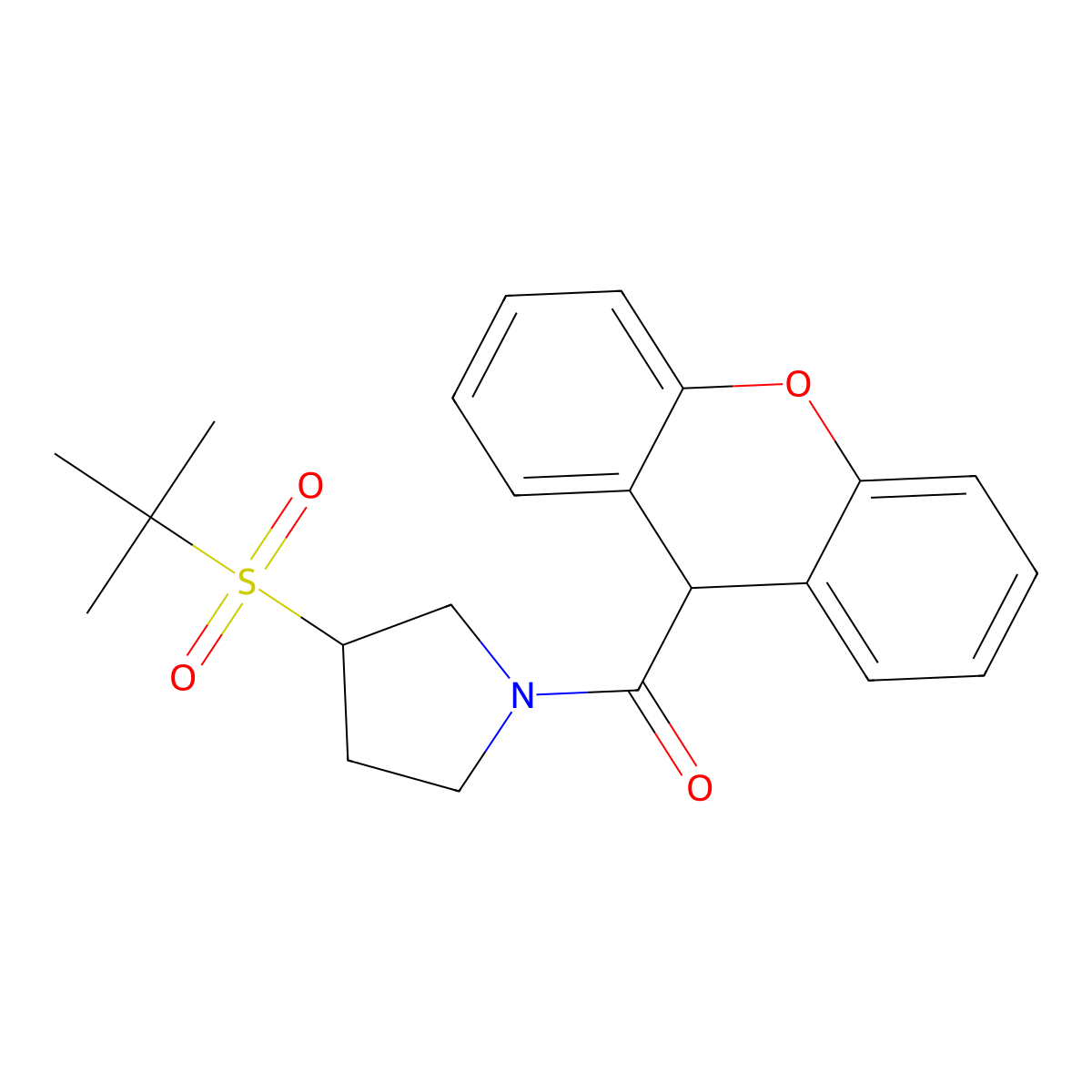 (3-(tert-butylsulfonyl)pyrrolidin-1-yl)(9H-xanthen-9-yl)methanone molecular structure, CAS 1797073-13-2