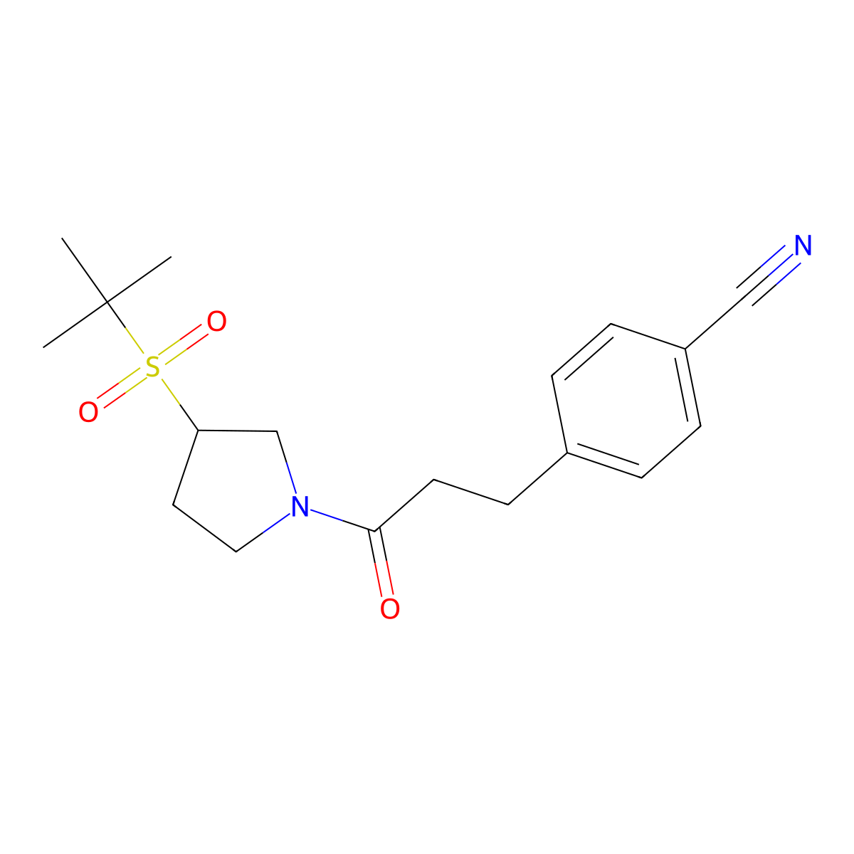 4-(3-(3-(Tert-butylsulfonyl)pyrrolidin-1-yl)-3-oxopropyl)benzonitrile molecular structure, CAS 1797073-21-2