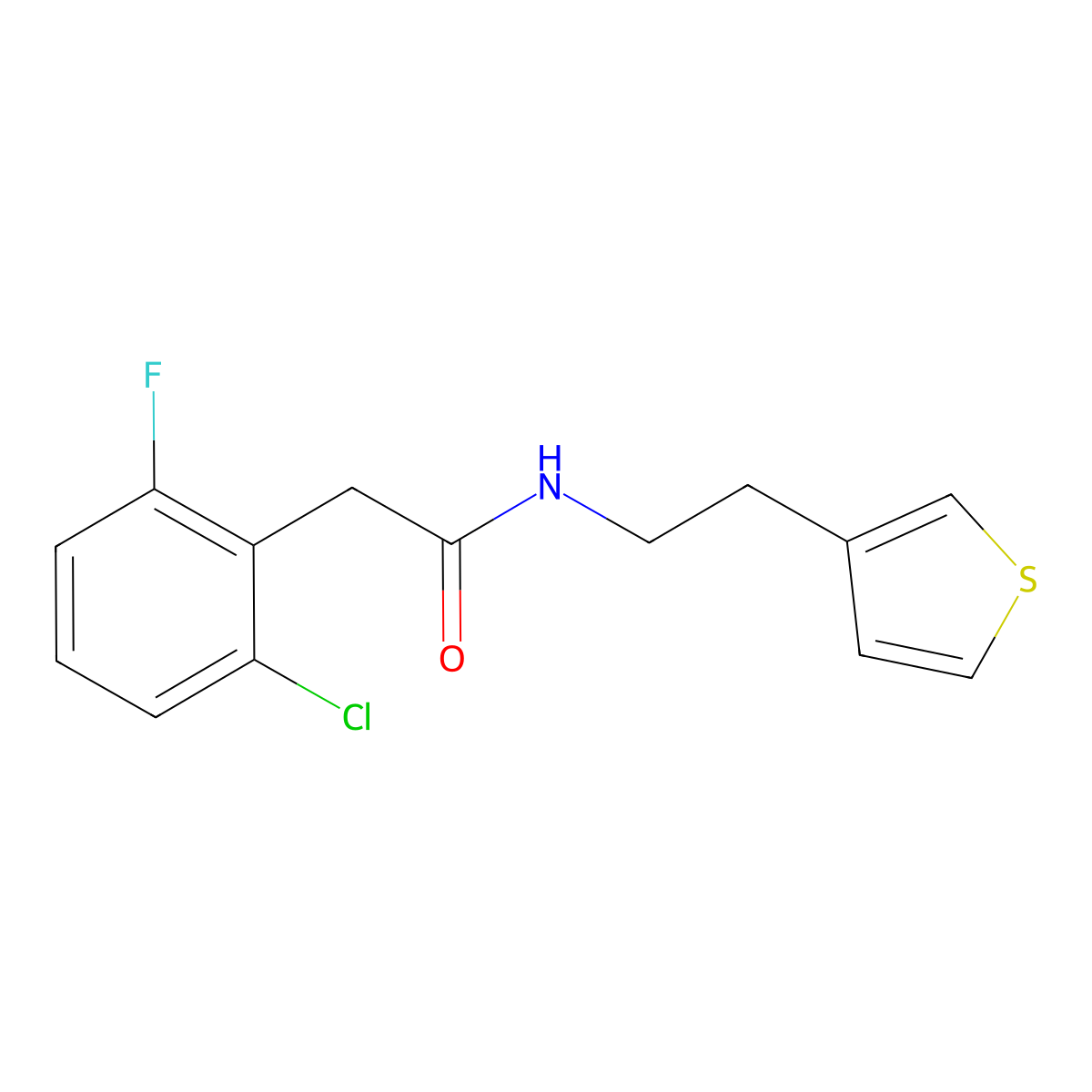 2-(2-chloro-6-fluorophenyl)-N-(2-(thiophen-3-yl)ethyl)acetamide molecular structure, CAS 1797073-64-3