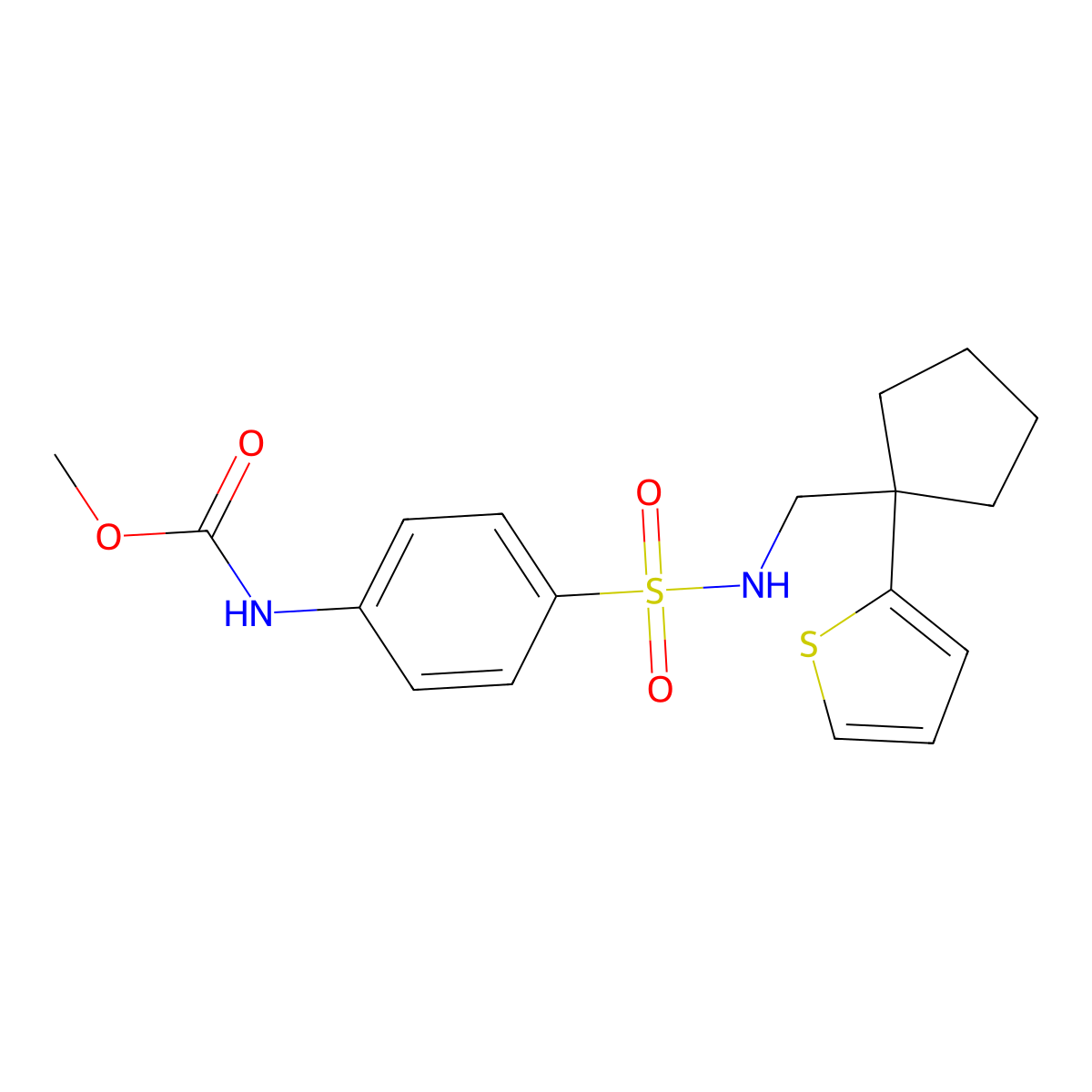 methyl (4-(N-((1-(thiophen-2-yl)cyclopentyl)methyl)sulfamoyl)phenyl)carbamate molecular structure, CAS 1797073-69-8