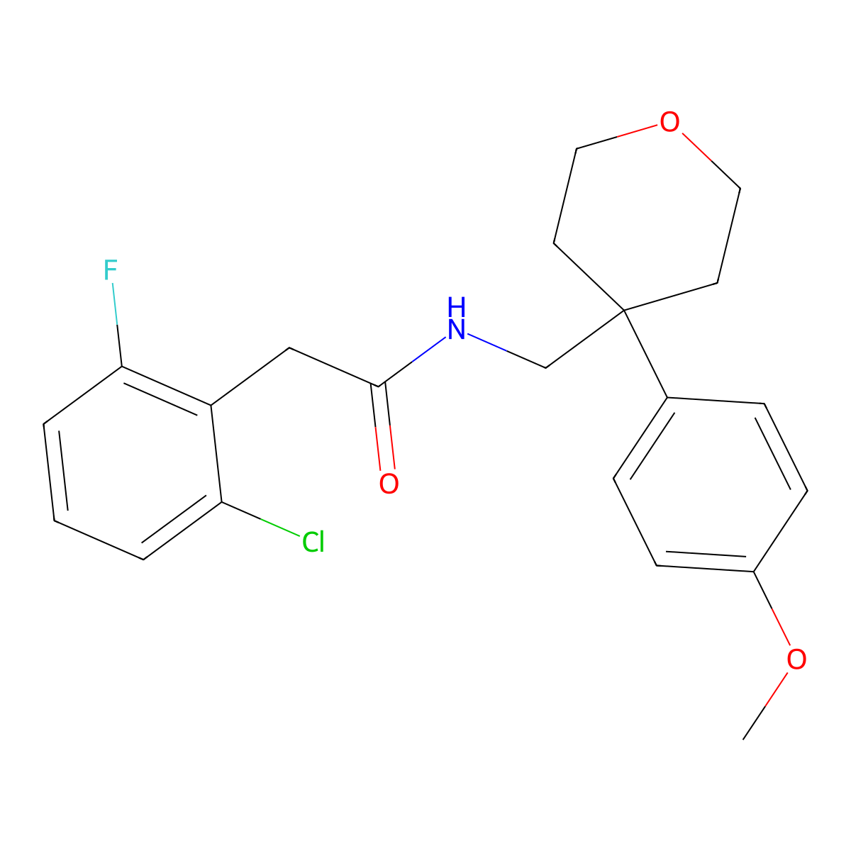 2-(2-chloro-6-fluorophenyl)-N-((4-(4-methoxyphenyl)tetrahydro-2H-pyran-4-yl)methyl)acetamide molecular structure, CAS 1797073-76-7