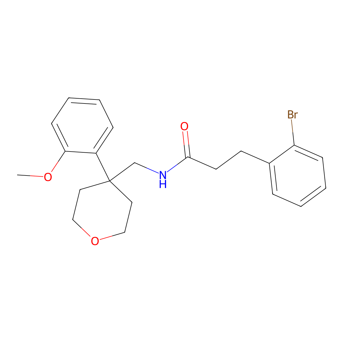 3-(2-bromophenyl)-N-((4-(2-methoxyphenyl)tetrahydro-2H-pyran-4-yl)methyl)propanamide molecular structure, CAS 1797073-92-7