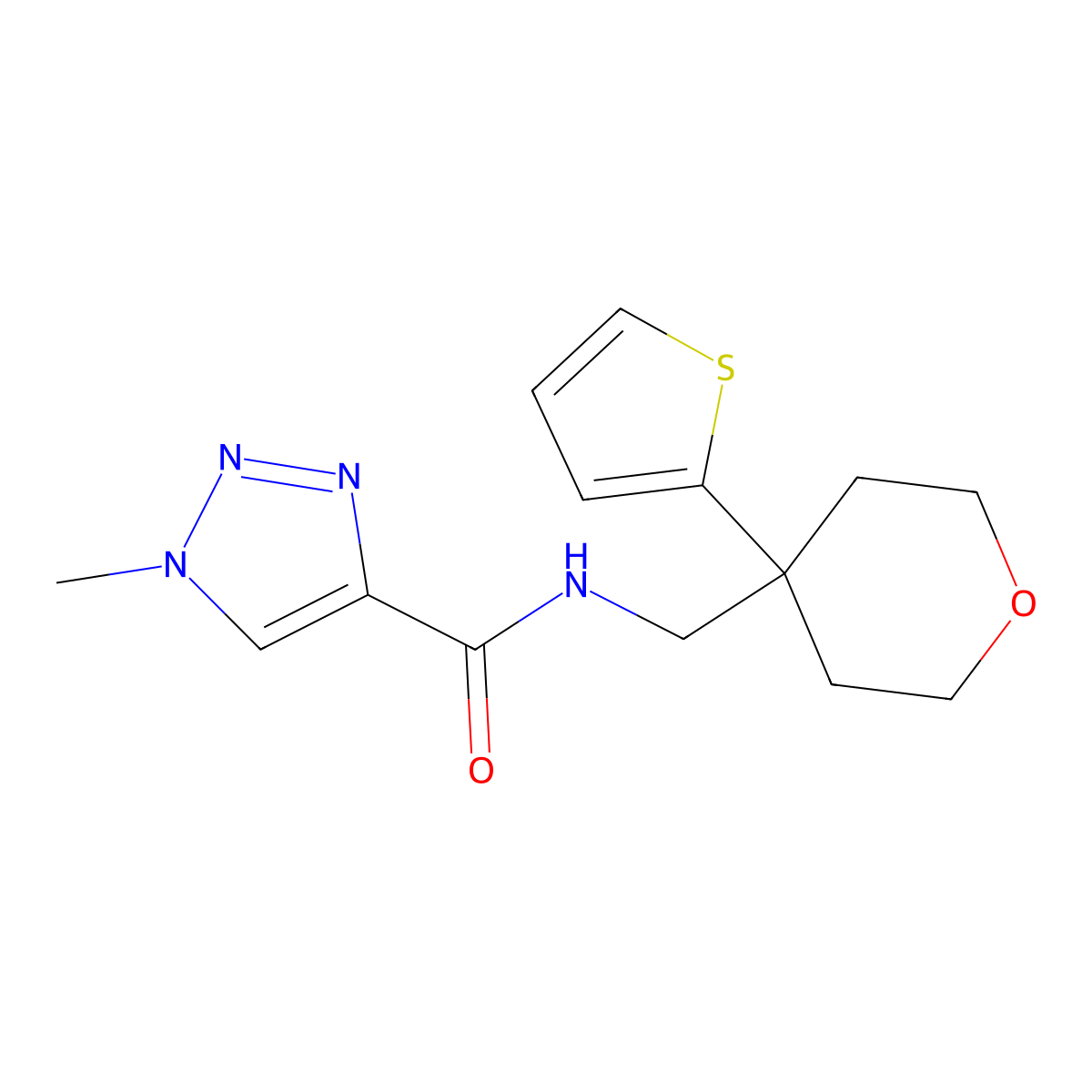 1-methyl-N-((4-(thiophen-2-yl)tetrahydro-2H-pyran-4-yl)methyl)-1H-1,2,3-triazole-4-carboxamide molecular structure, CAS 1797074-01-1