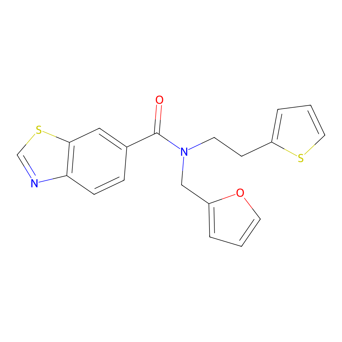 N-(furan-2-ylmethyl)-N-(2-(thiophen-2-yl)ethyl)benzo[d]thiazole-6-carboxamide molecular structure, CAS 1797074-19-1