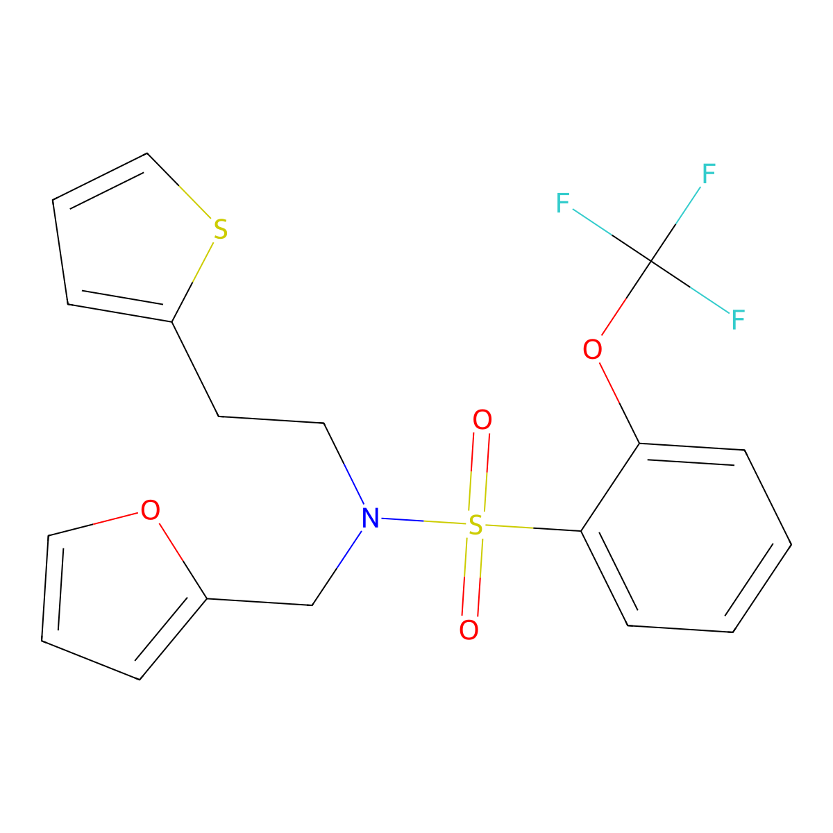 N-(furan-2-ylmethyl)-N-(2-(thiophen-2-yl)ethyl)-2-(trifluoromethoxy)benzenesulfonamide molecular structure, CAS 1797074-25-9