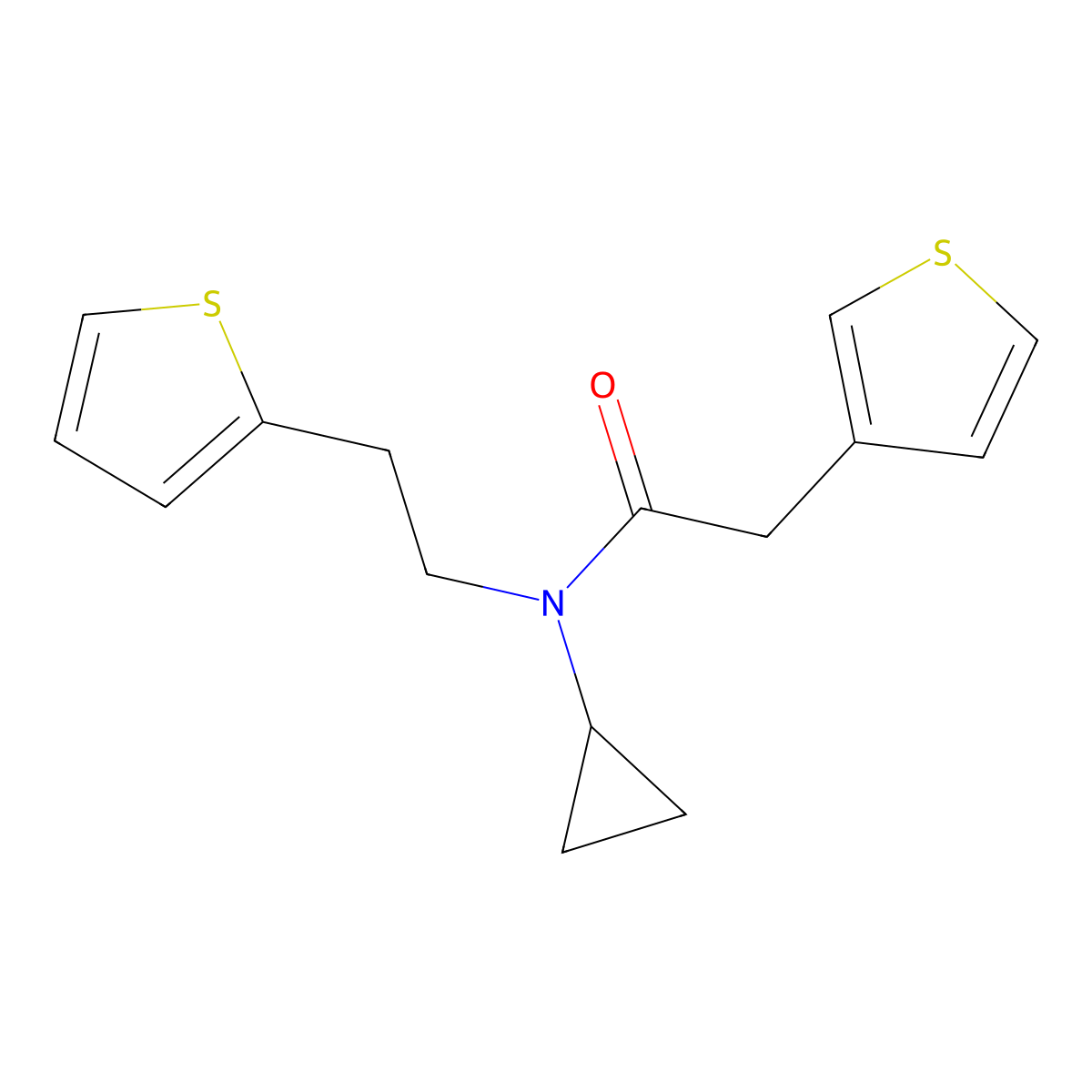 N-cyclopropyl-N-[2-(thiophen-2-yl)ethyl]-2-(thiophen-3-yl)acetamide molecular structure, CAS 1797074-34-0