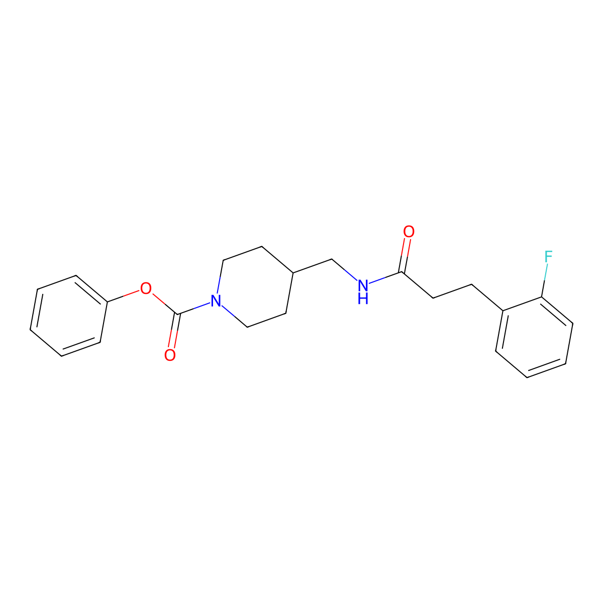 Phenyl 4-{[3-(2-fluorophenyl)propanamido]methyl}piperidine-1-carboxylate molecular structure, CAS 1797074-46-4