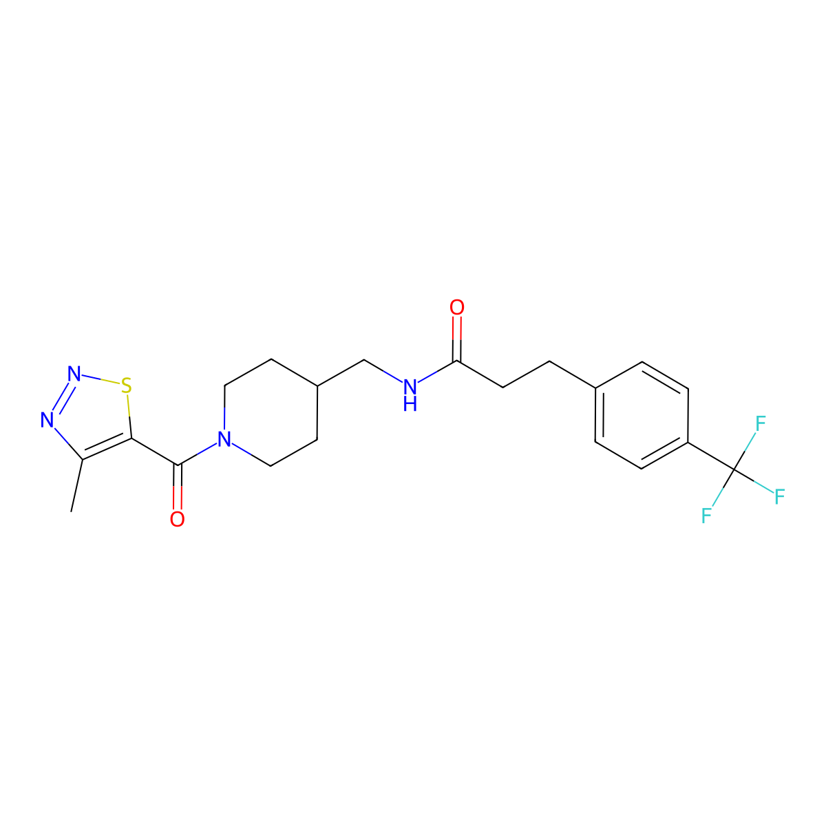 N-{[1-(4-Methyl-1,2,3-thiadiazole-5-carbonyl)piperidin-4-YL]methyl}-3-[4-(trifluoromethyl)phenyl]propanamide molecular structure, CAS 1797074-55-5