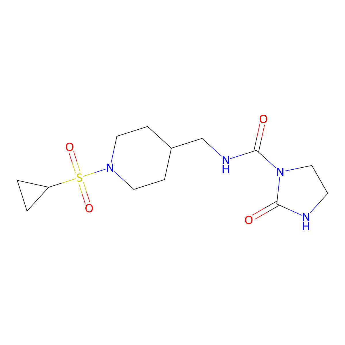 N-((1-(cyclopropylsulfonyl)piperidin-4-yl)methyl)-2-oxoimidazolidine-1-carboxamide molecular structure, CAS 1797074-60-2