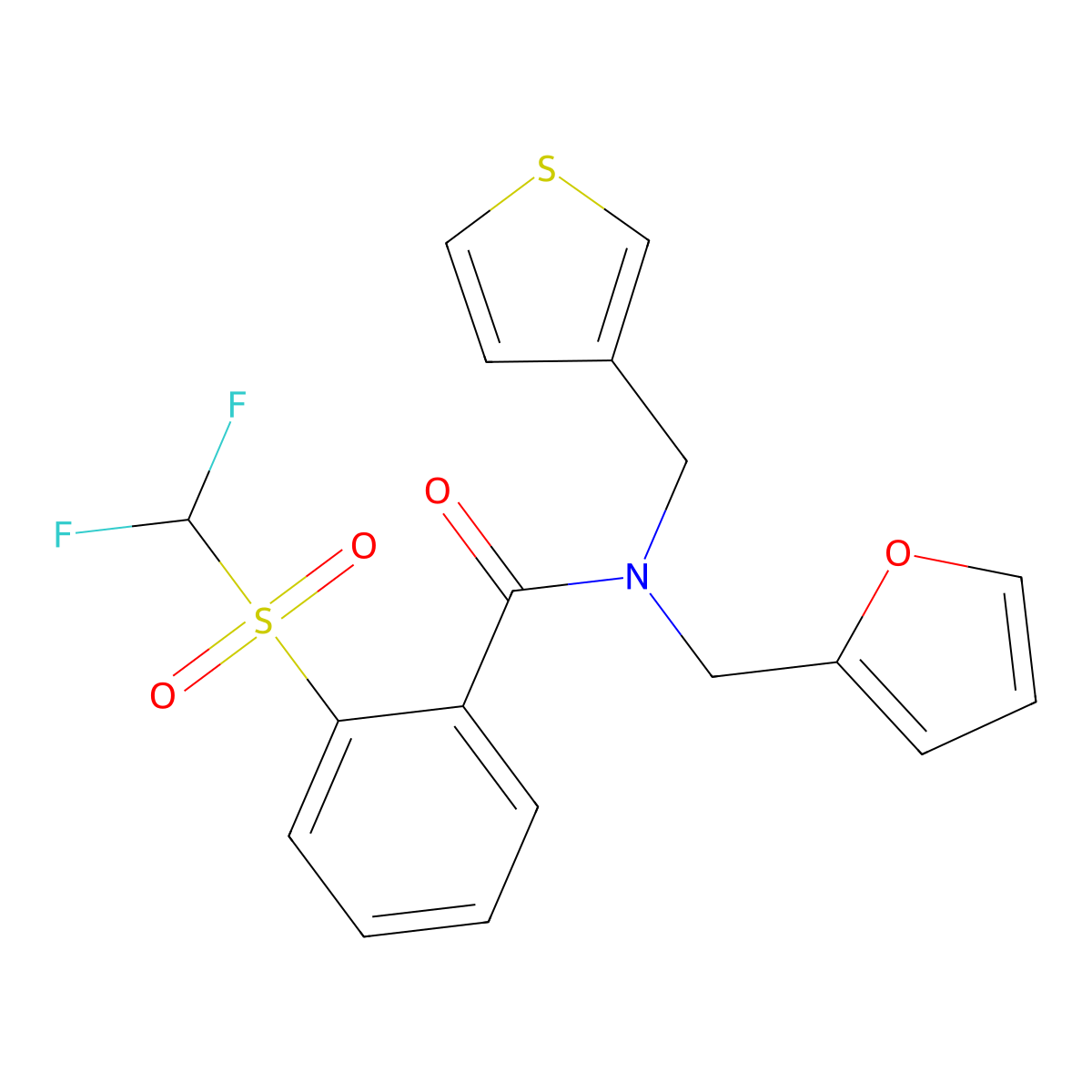 2-((difluoromethyl)sulfonyl)-N-(furan-2-ylmethyl)-N-(thiophen-3-ylmethyl)benzamide molecular structure, CAS 1797075-74-1