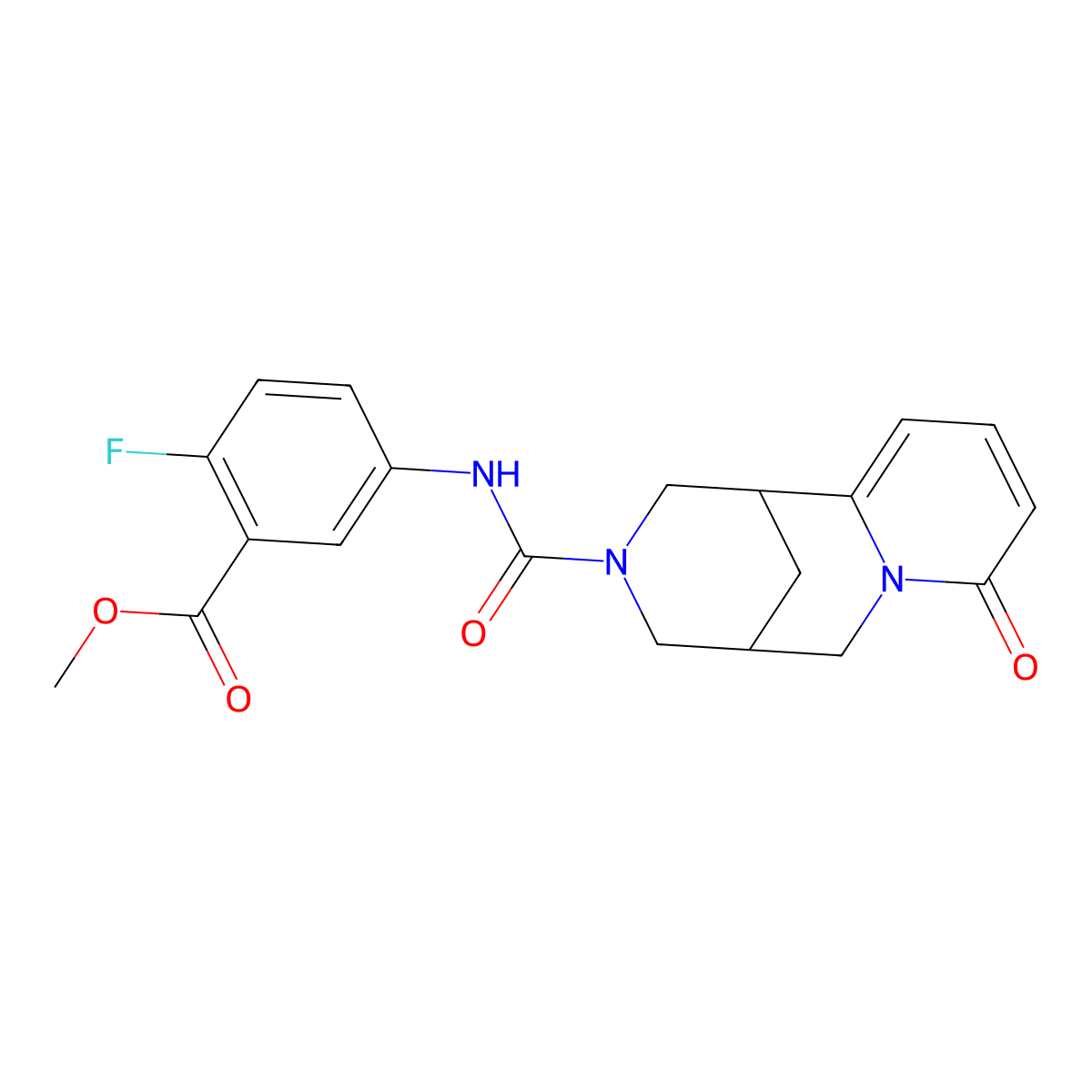 methyl 2-fluoro-5-{[(8-oxo-1,5,6,8-tetrahydro-2H-1,5-methanopyrido[1,2-a][1,5]diazocin-3(4H)-yl)carbonyl]amino}benzoate molecular structure, CAS 1797075-82-1