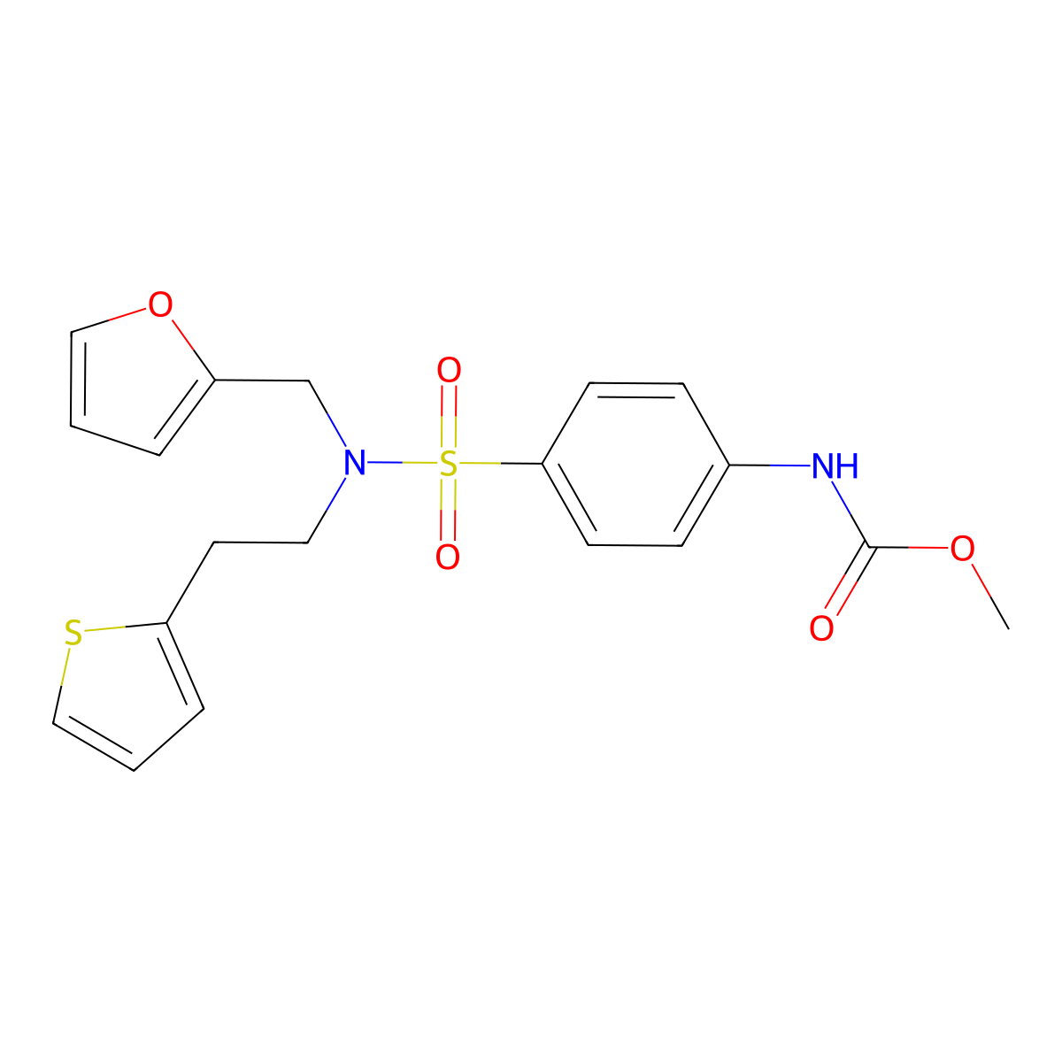 methyl (4-(N-(furan-2-ylmethyl)-N-(2-(thiophen-2-yl)ethyl)sulfamoyl)phenyl)carbamate molecular structure, CAS 1797075-83-2