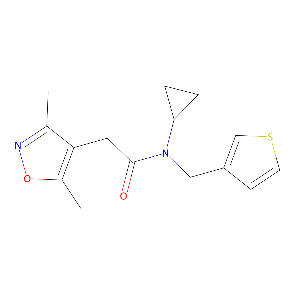 N-cyclopropyl-2-(3,5-dimethylisoxazol-4-yl)-N-(thiophen-3-ylmethyl)acetamide molecular structure, CAS 1797075-98-9