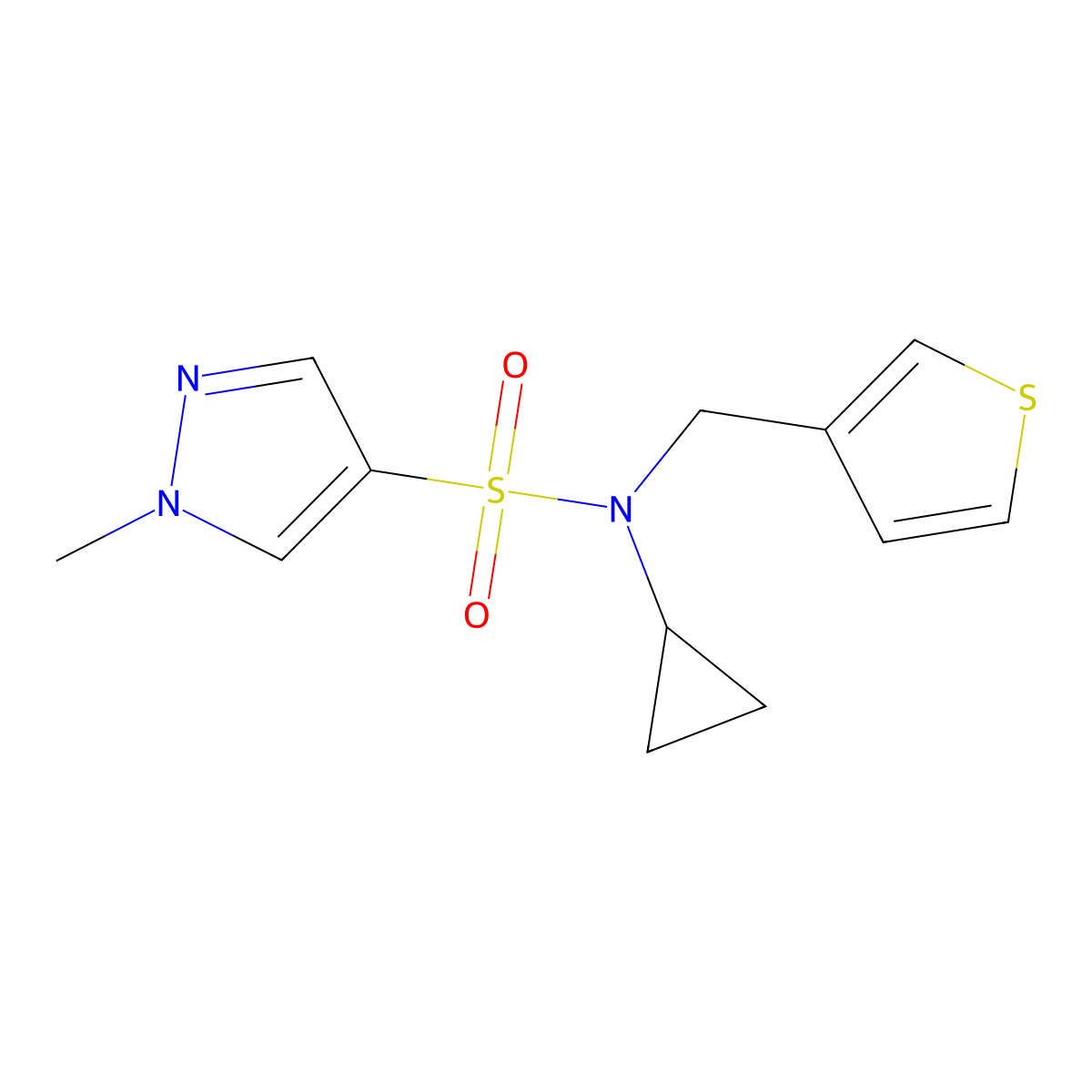 N-cyclopropyl-1-methyl-N-(thiophen-3-ylmethyl)-1H-pyrazole-4-sulfonamide molecular structure, CAS 1797076-20-0