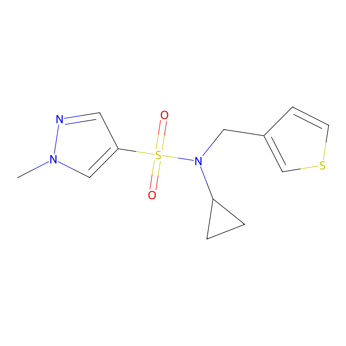 N-cyclopropyl-1-methyl-N-(thiophen-3-ylmethyl)-1H-pyrazole-4-sulfonamide molecular structure, CAS 1797076-20-0