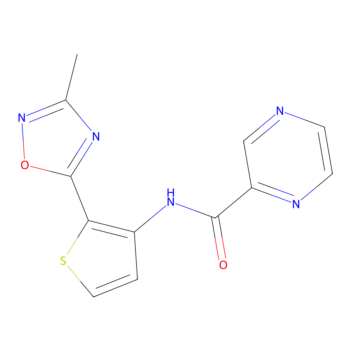 N-[2-(3-methyl-1,2,4-oxadiazol-5-yl)thiophen-3-yl]pyrazine-2-carboxamide molecular structure, CAS 1797076-40-4