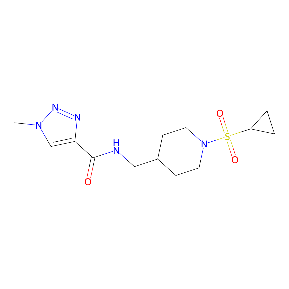 N-((1-(cyclopropylsulfonyl)piperidin-4-yl)methyl)-1-methyl-1H-1,2,3-triazole-4-carboxamide molecular structure, CAS 1797076-59-5