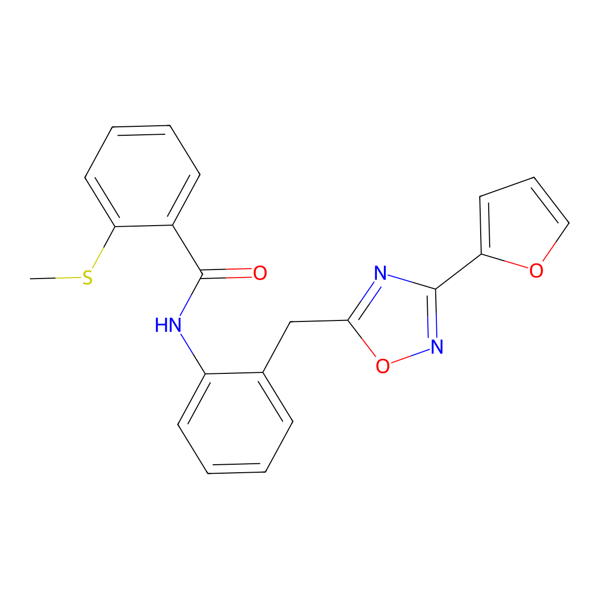 N-(2-((3-(furan-2-yl)-1,2,4-oxadiazol-5-yl)methyl)phenyl)-2-(methylthio)benzamide molecular structure, CAS 1797076-63-1