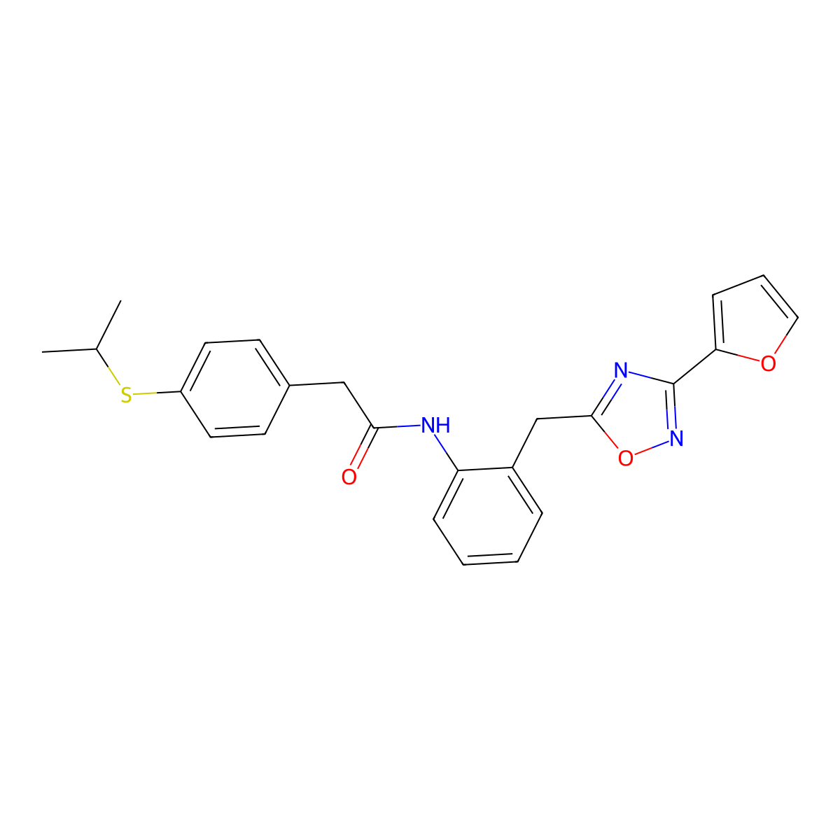 N-(2-((3-(furan-2-yl)-1,2,4-oxadiazol-5-yl)methyl)phenyl)-2-(4-(isopropylthio)phenyl)acetamide molecular structure, CAS 1797076-71-1